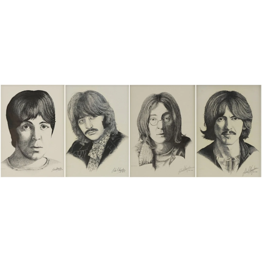 The Beatles, set of four black and white prints, each number...