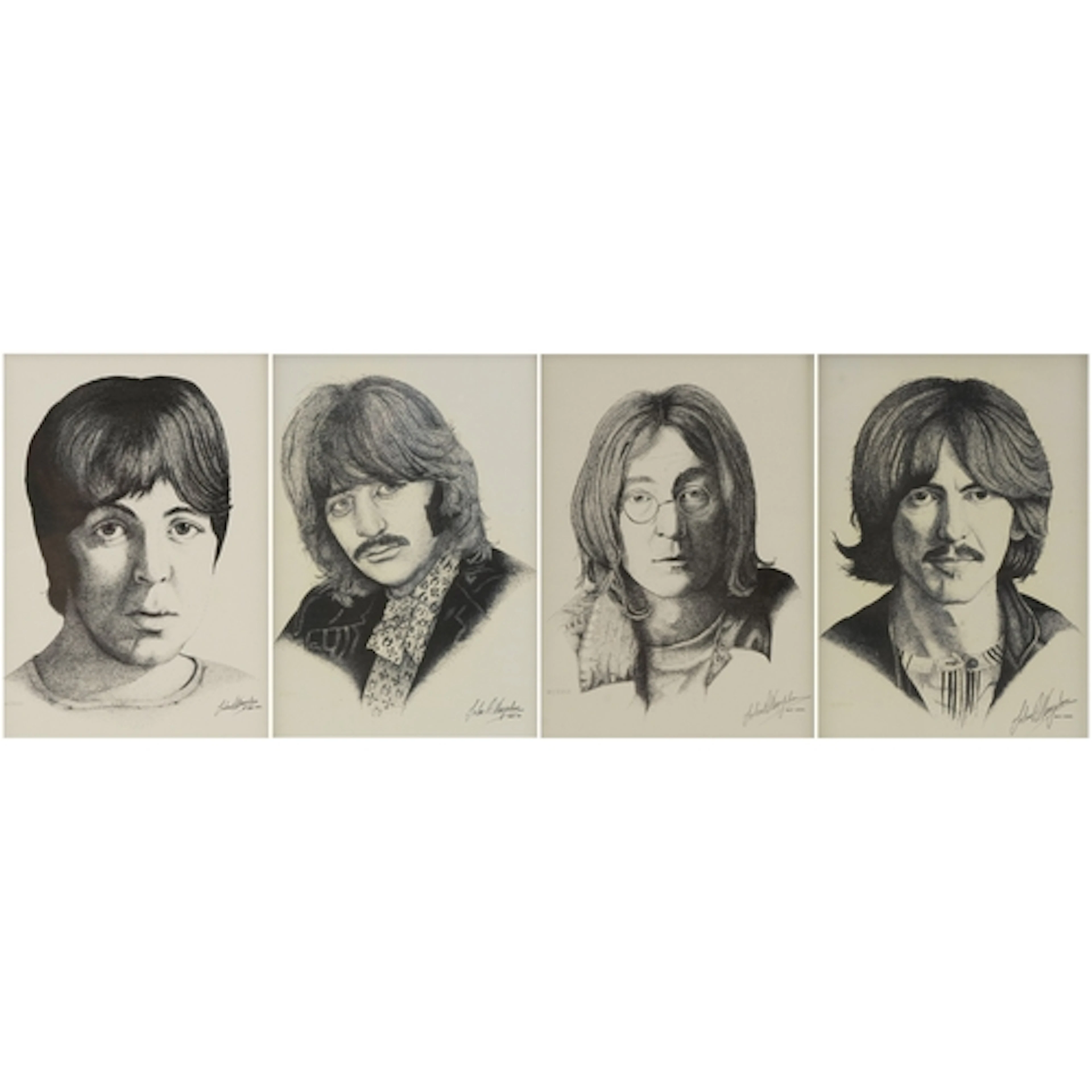 The Beatles, set of four black and white prints, each number...