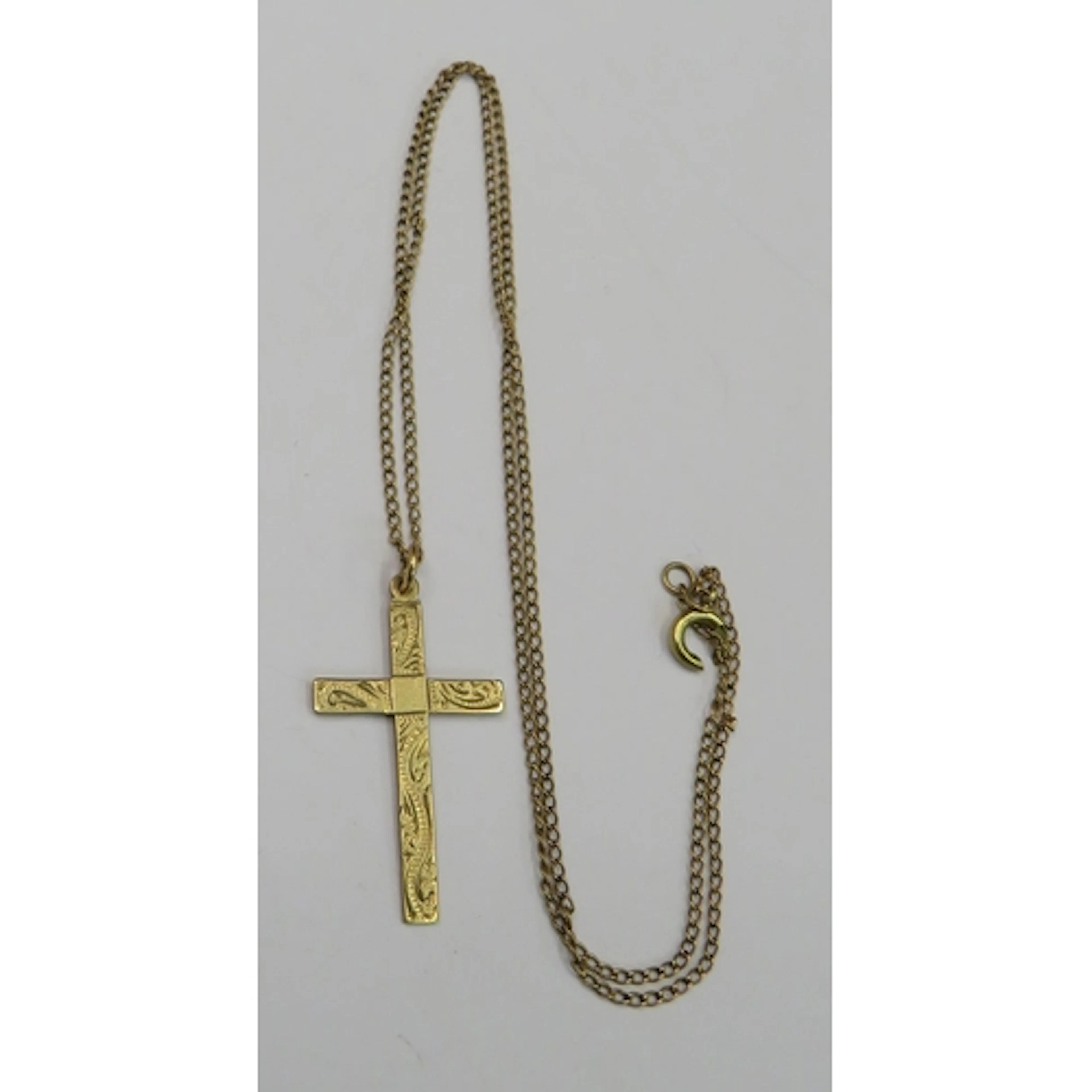 9ct Rose Gold Cross & Chain (bolt ring A/f) (TC1)