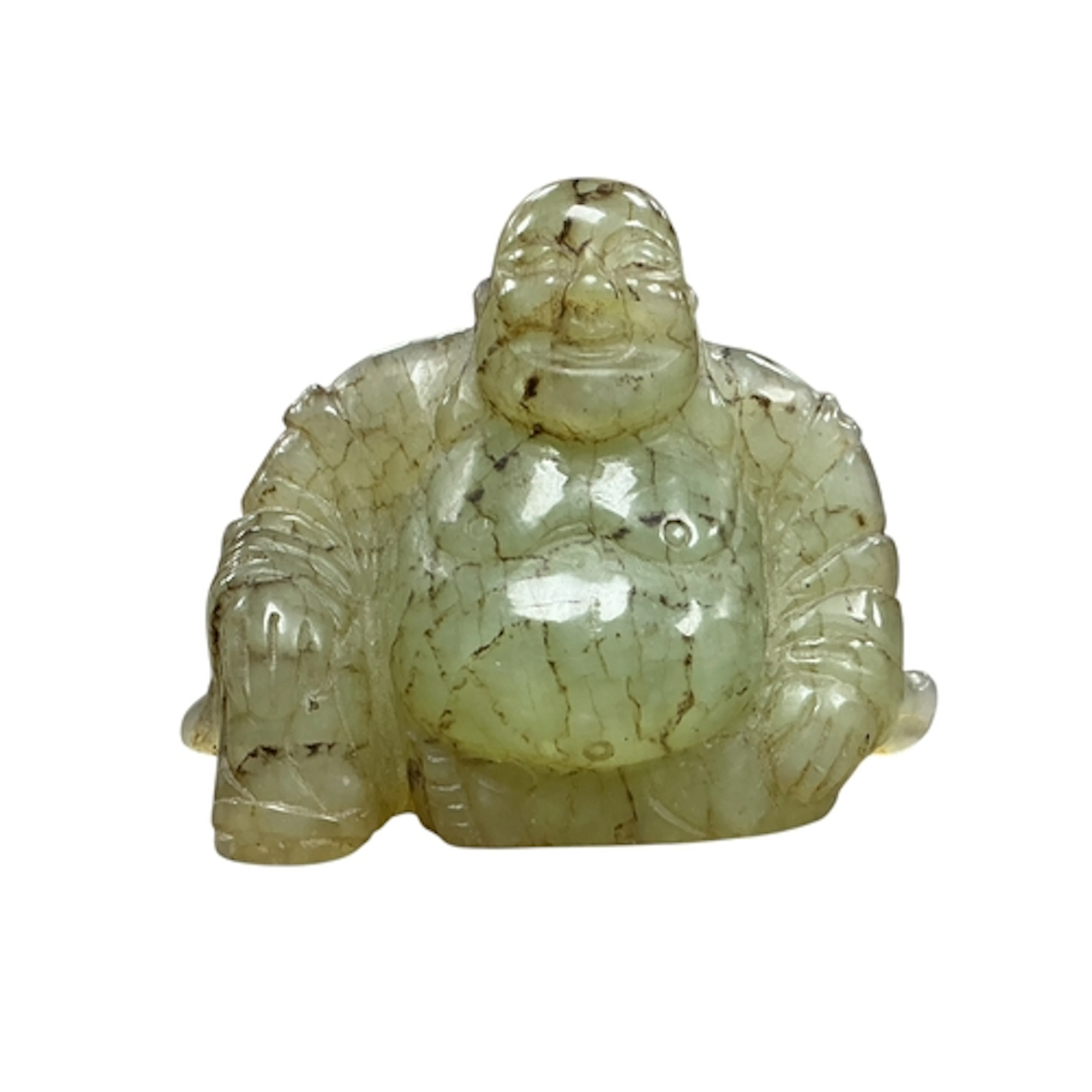A Chinese bowenite jade carving of Budai, height 6cm.