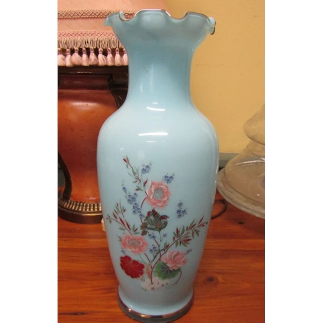 Victorian Floral Decorated Vase Shaped Form Approximately 14...