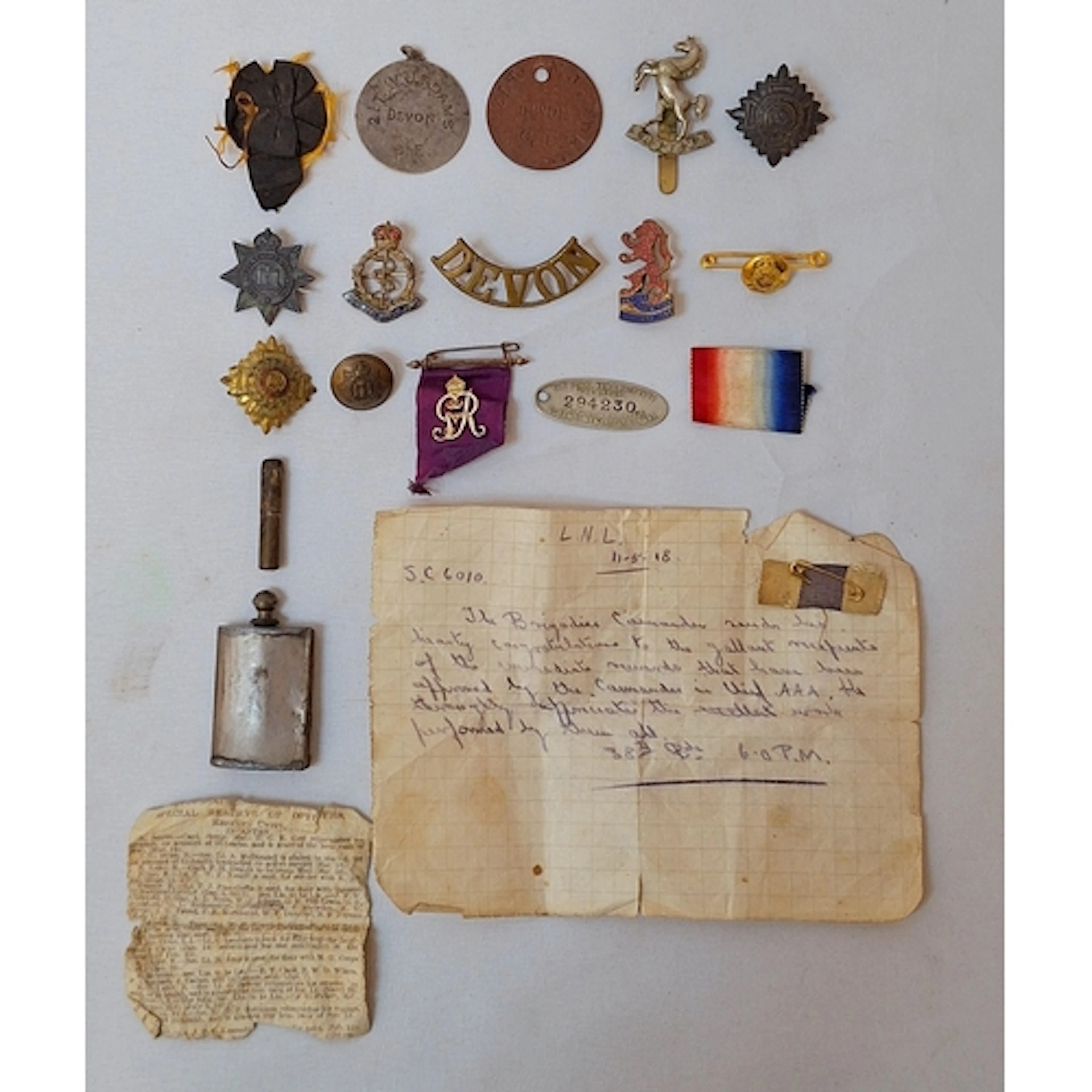 Military Badge Medical Corp, Invicta, Devon, Dog Tags WJ Ada...
