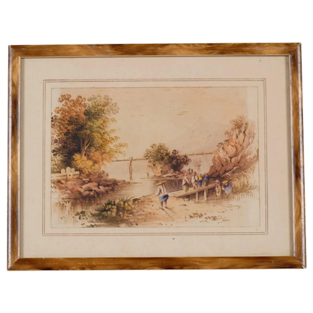 Chinese School, watercolour, circa 1900, figures on an old w...