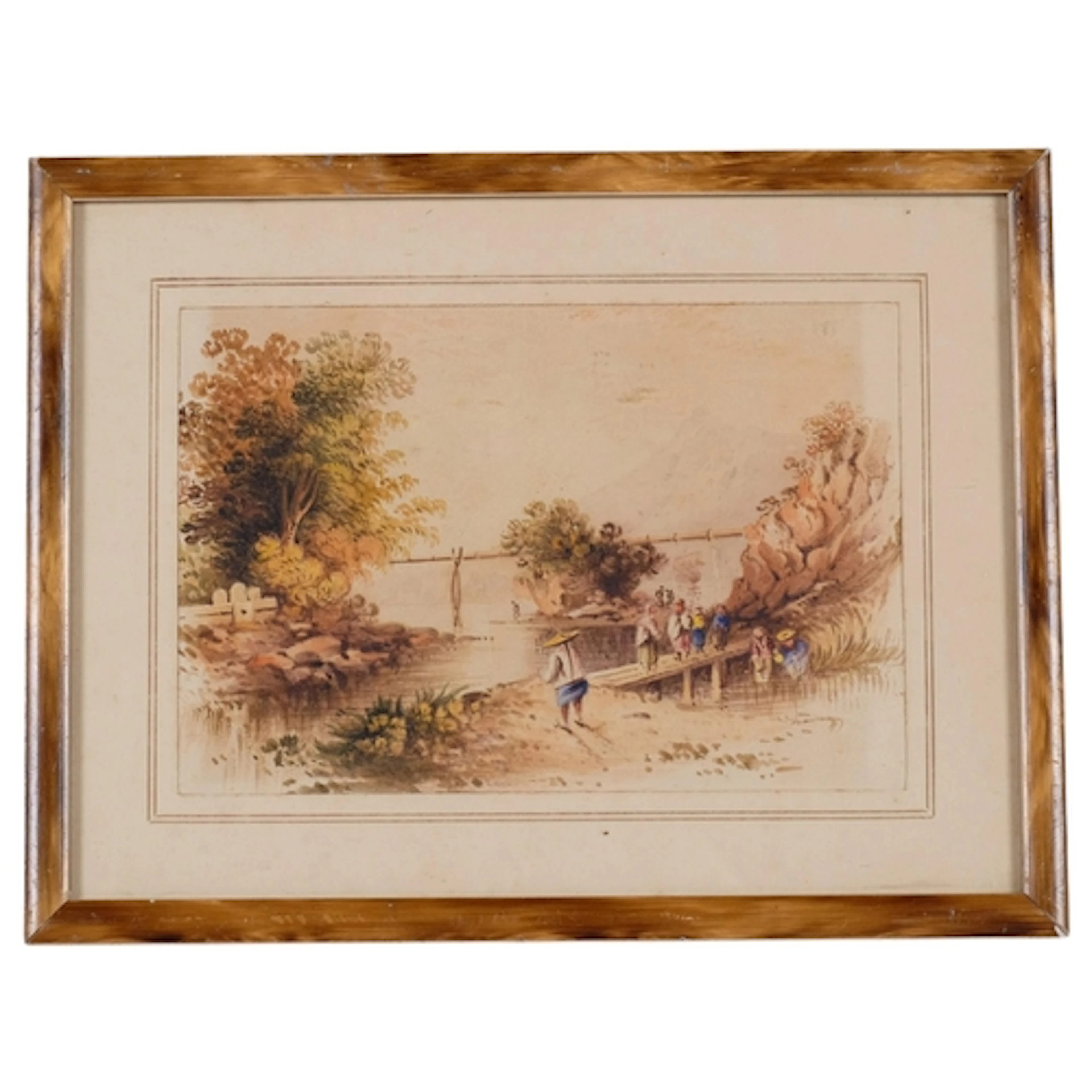 Chinese School, watercolour, circa 1900, figures on an old w...