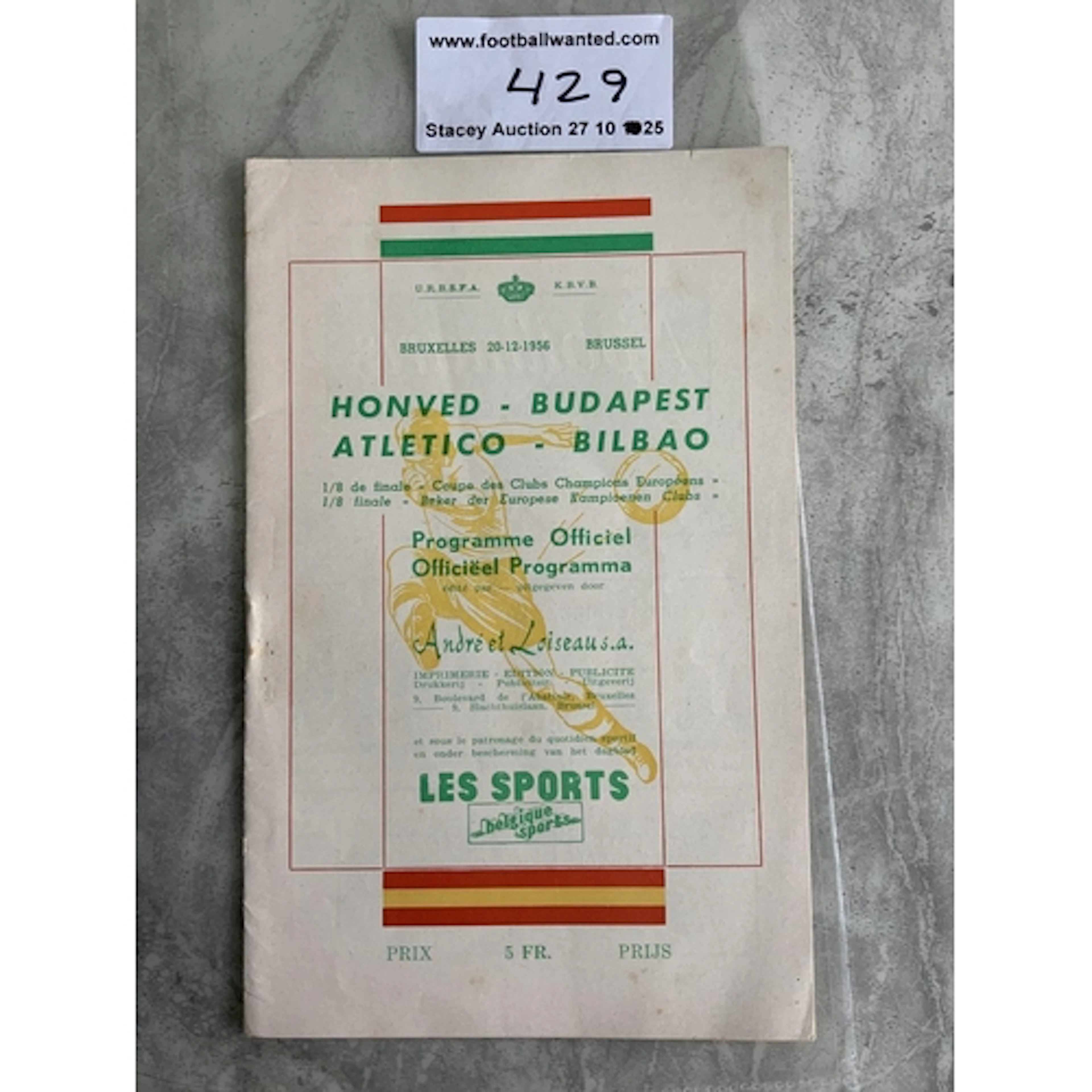 56/57 Honved v Athletic Bilbao Football Programme: European ...