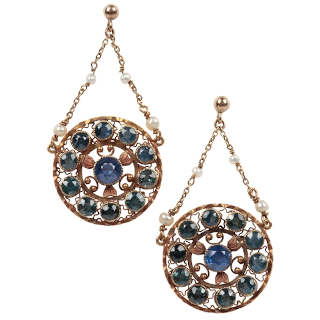 A pair of sapphire, seed pearl and paste earrings, early 20t...