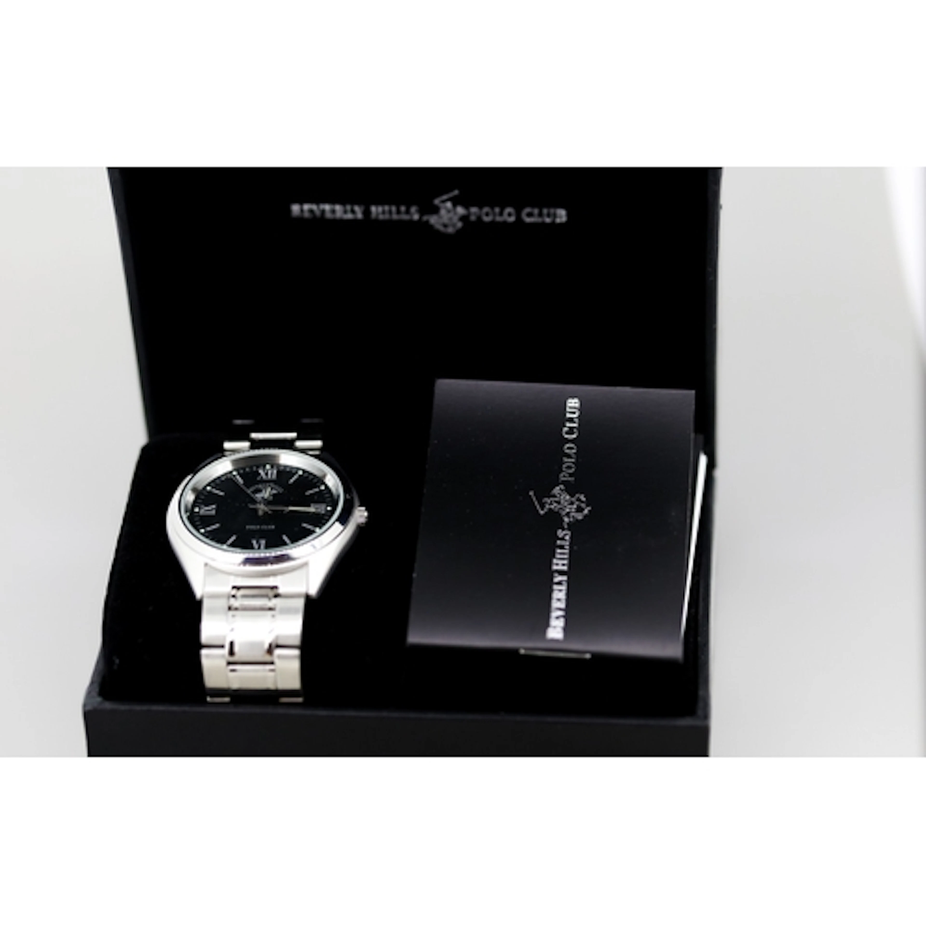 Beverly Hills Polo Club Silver Tone Stainless Steel Black Qu...
