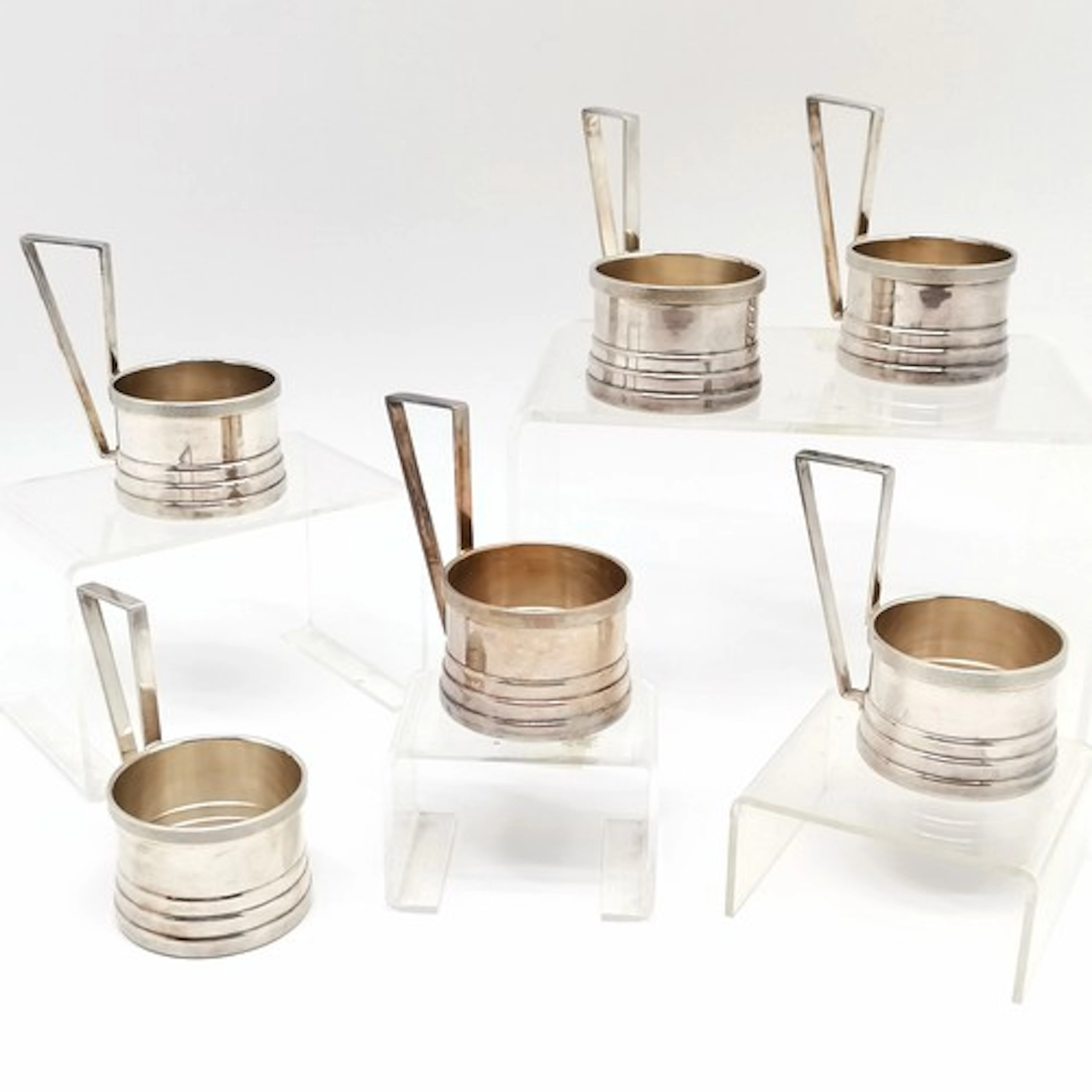 Silver plated Art Deco Mappin & Webb tea glass holders / pod...