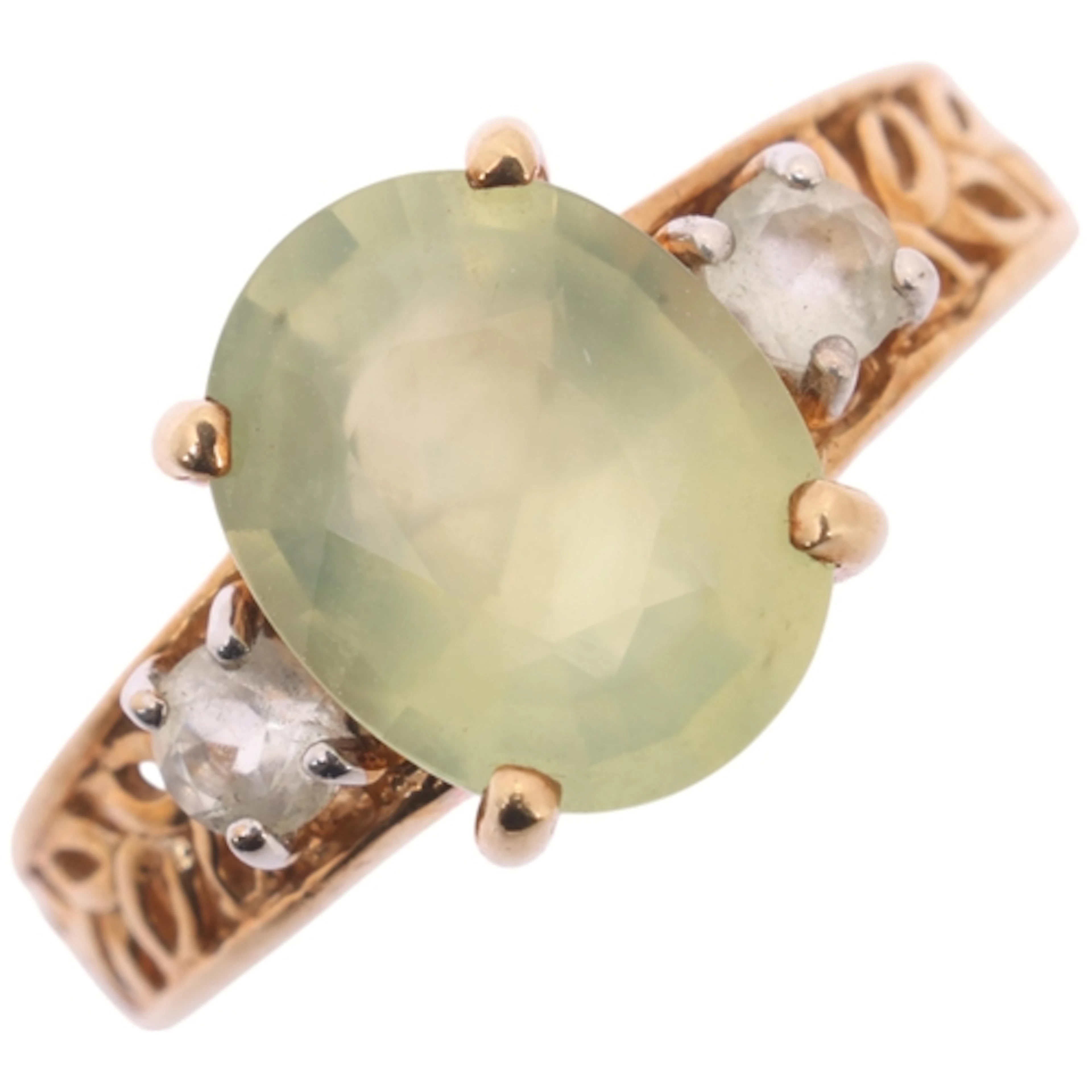 A 9ct gold prehnite and white topaz dress ring, maker DK, Bi...