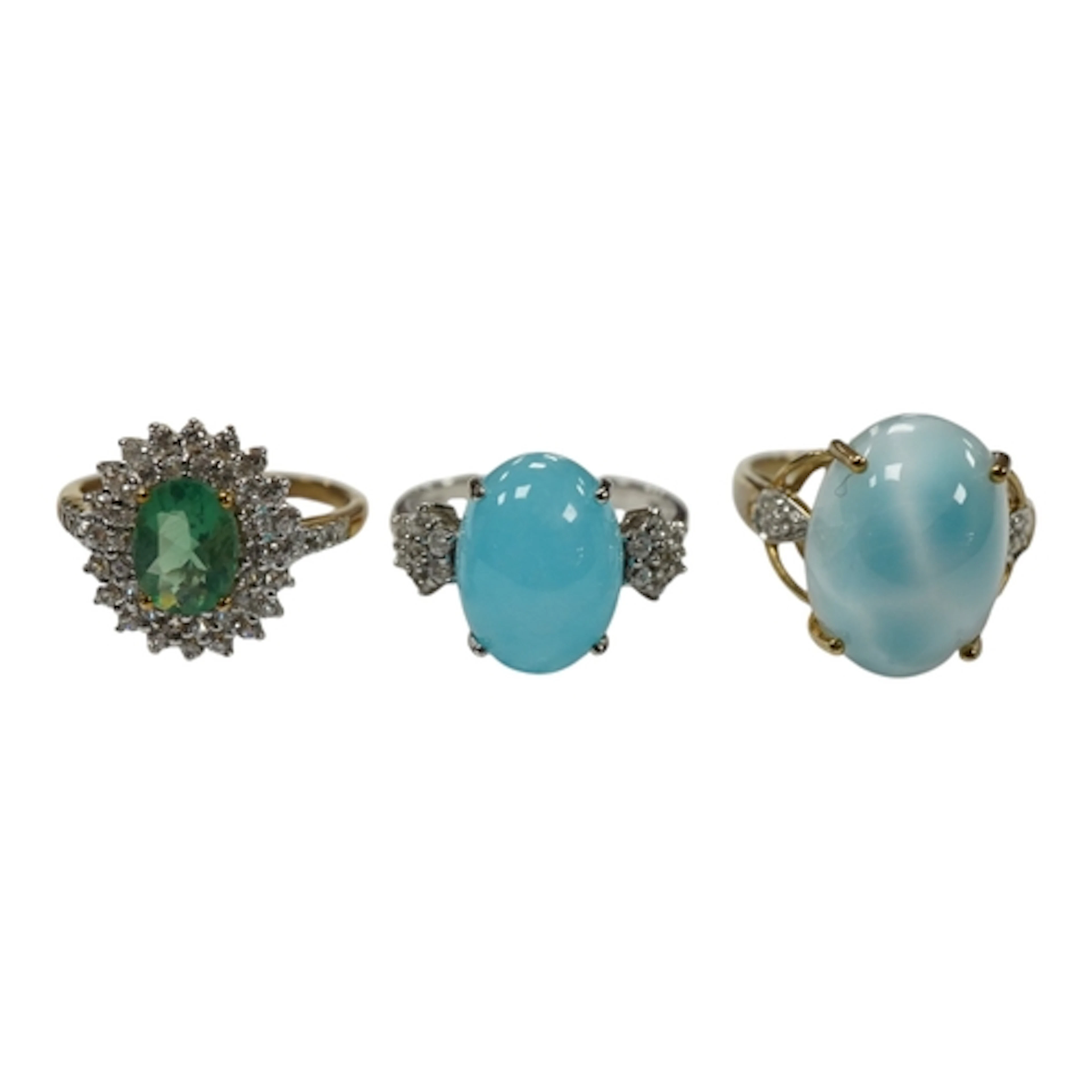 A recent 9ct gold and fluorite and simulated diamond cluster...