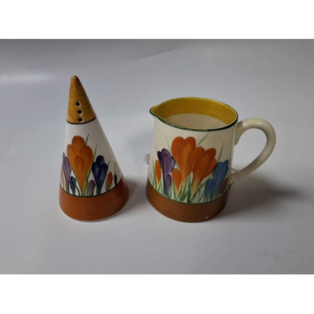 TWO PIECES OF CLARICE CLIFF DESIGNED 'CROCUS' PATTERN, the f...