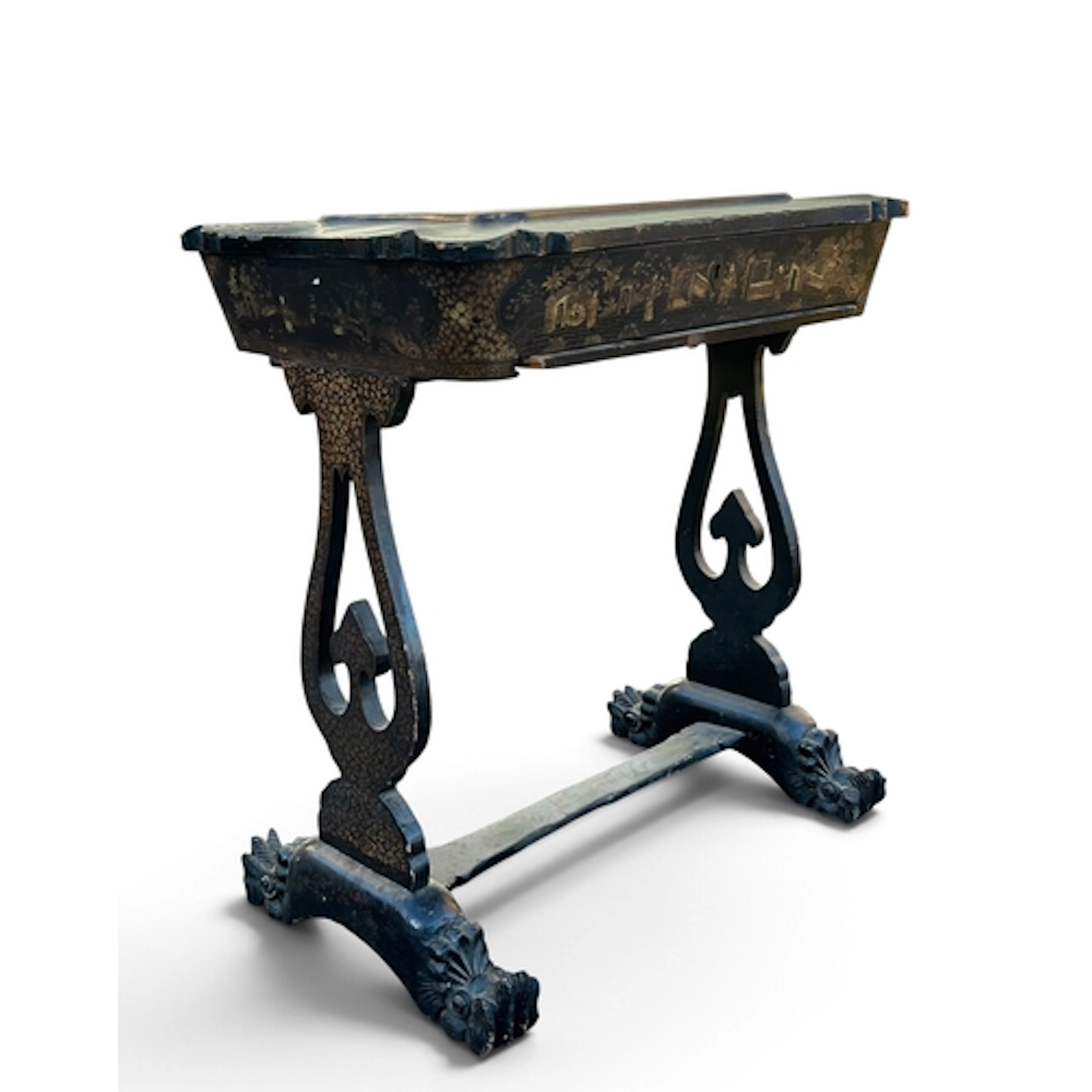 A 19TH CENTURY CHINESE EXPORT LACQUERED SEWING TABLE 63cm x ...