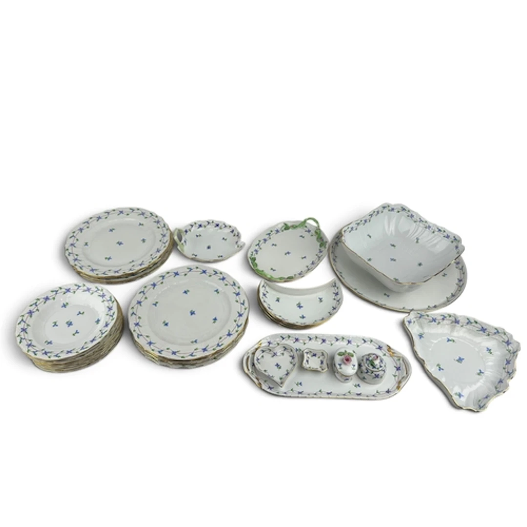A HAND PAINTED HEREND PART DINNER SERVICE DECORATED FLORAL M...