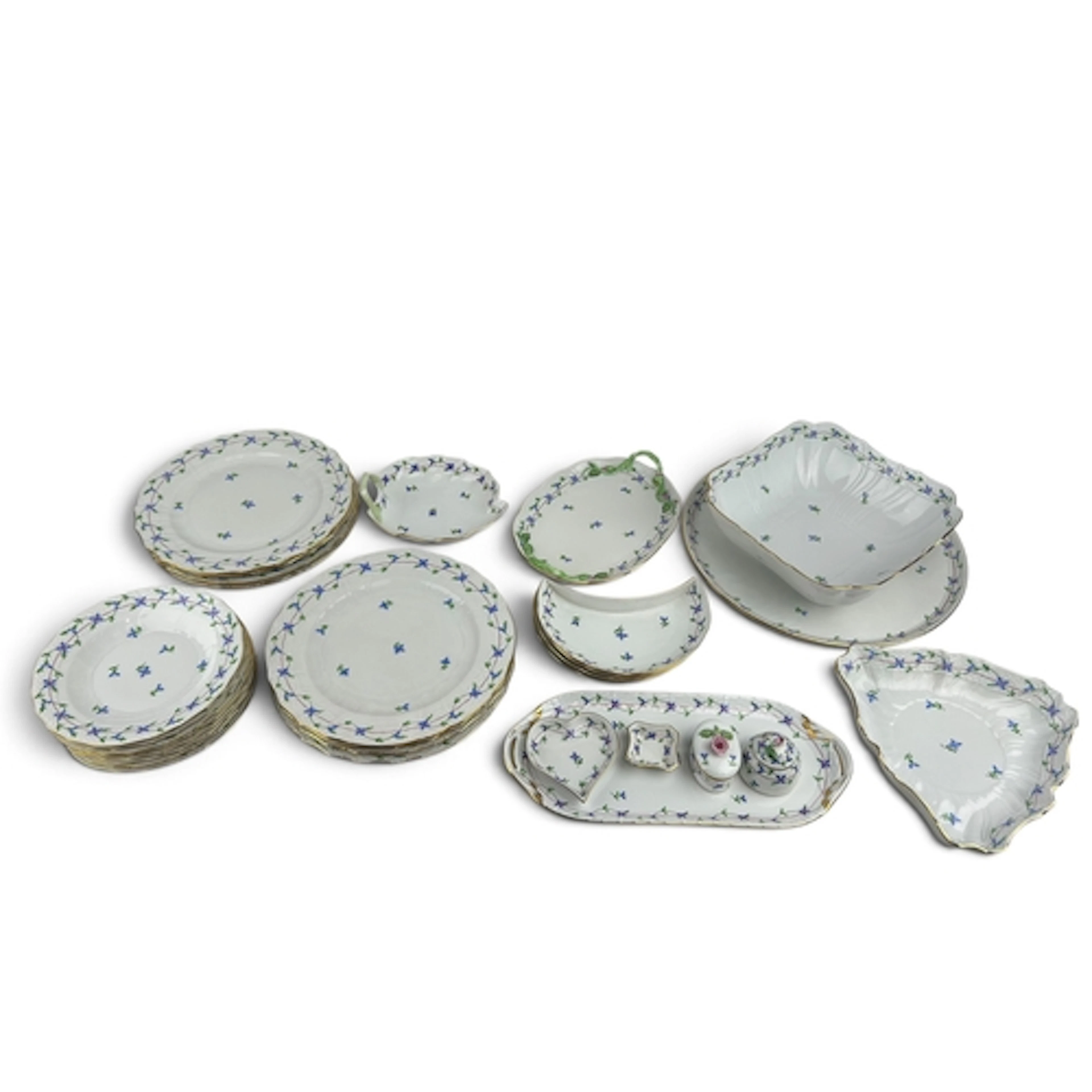 A HAND PAINTED HEREND PART DINNER SERVICE DECORATED FLORAL M...