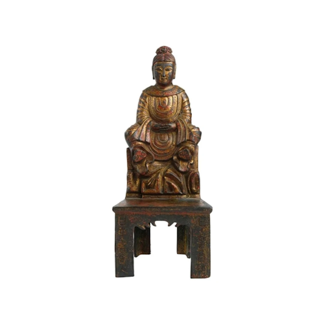 A Chinese bronze Buddha figure seated on a chair. 20th centu...