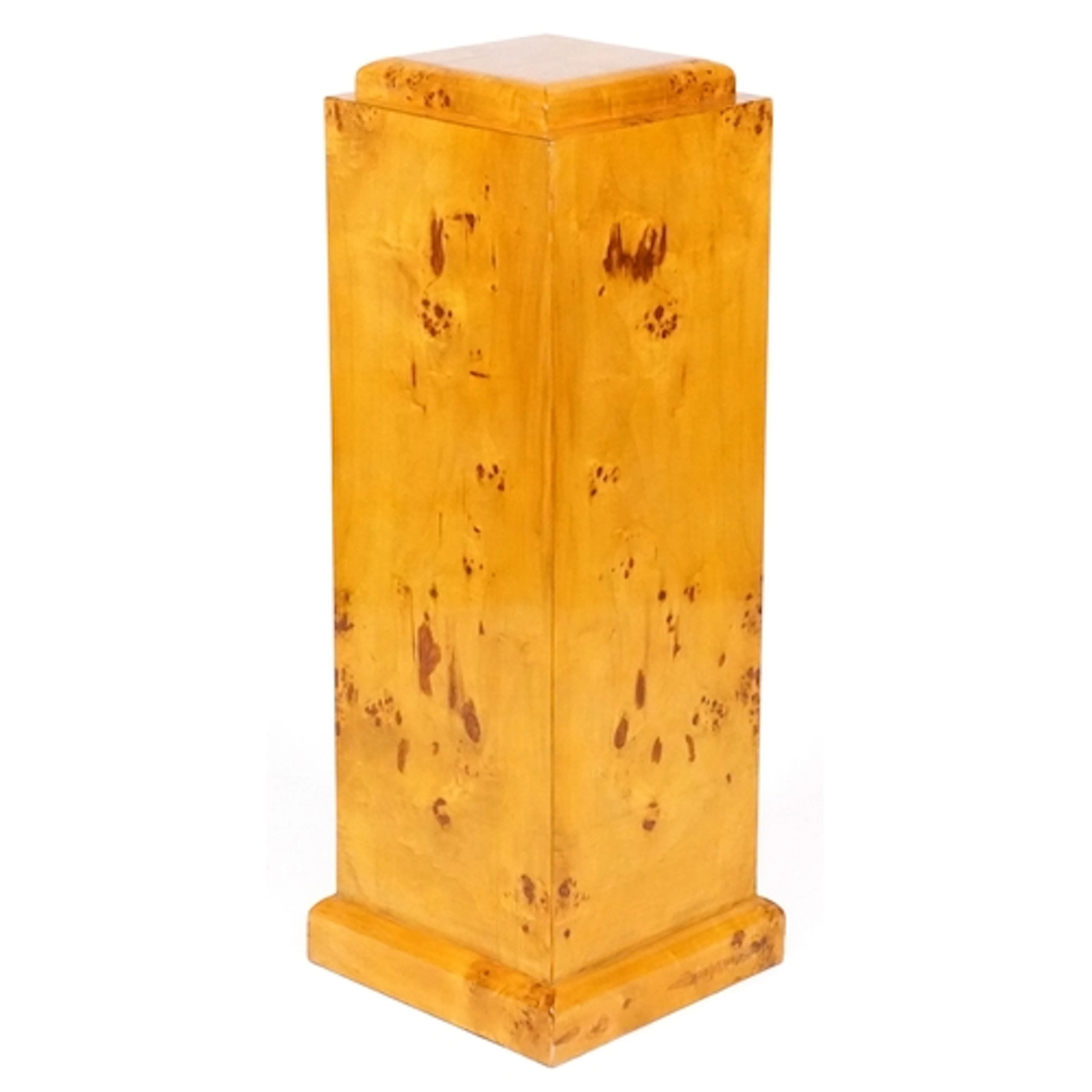 Burr wood effect pedestal raised on a square plinth base, 92...