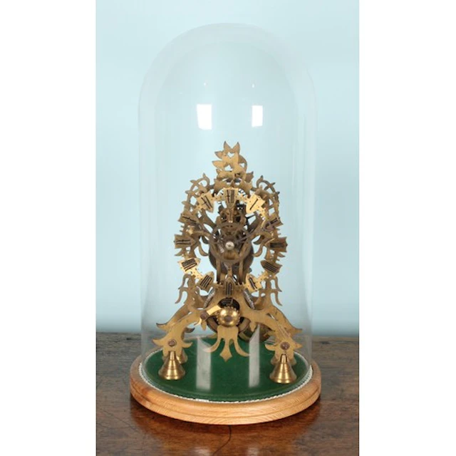 A Gothic Revival style brass skeleton timepiece, 14cm clock ...