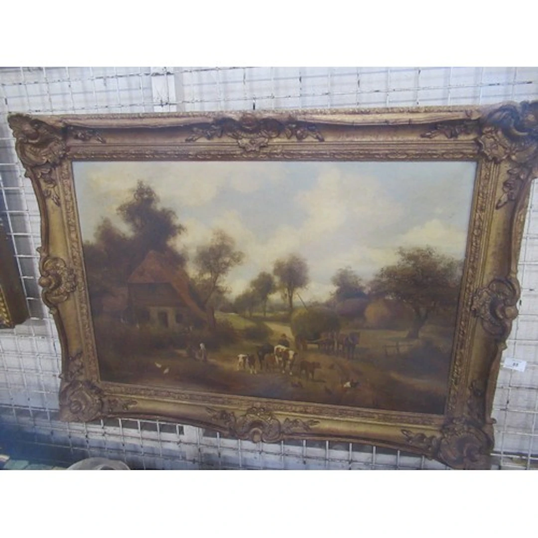 Charles Vickers, 19th century farmyard scene, 19ins x 30ins