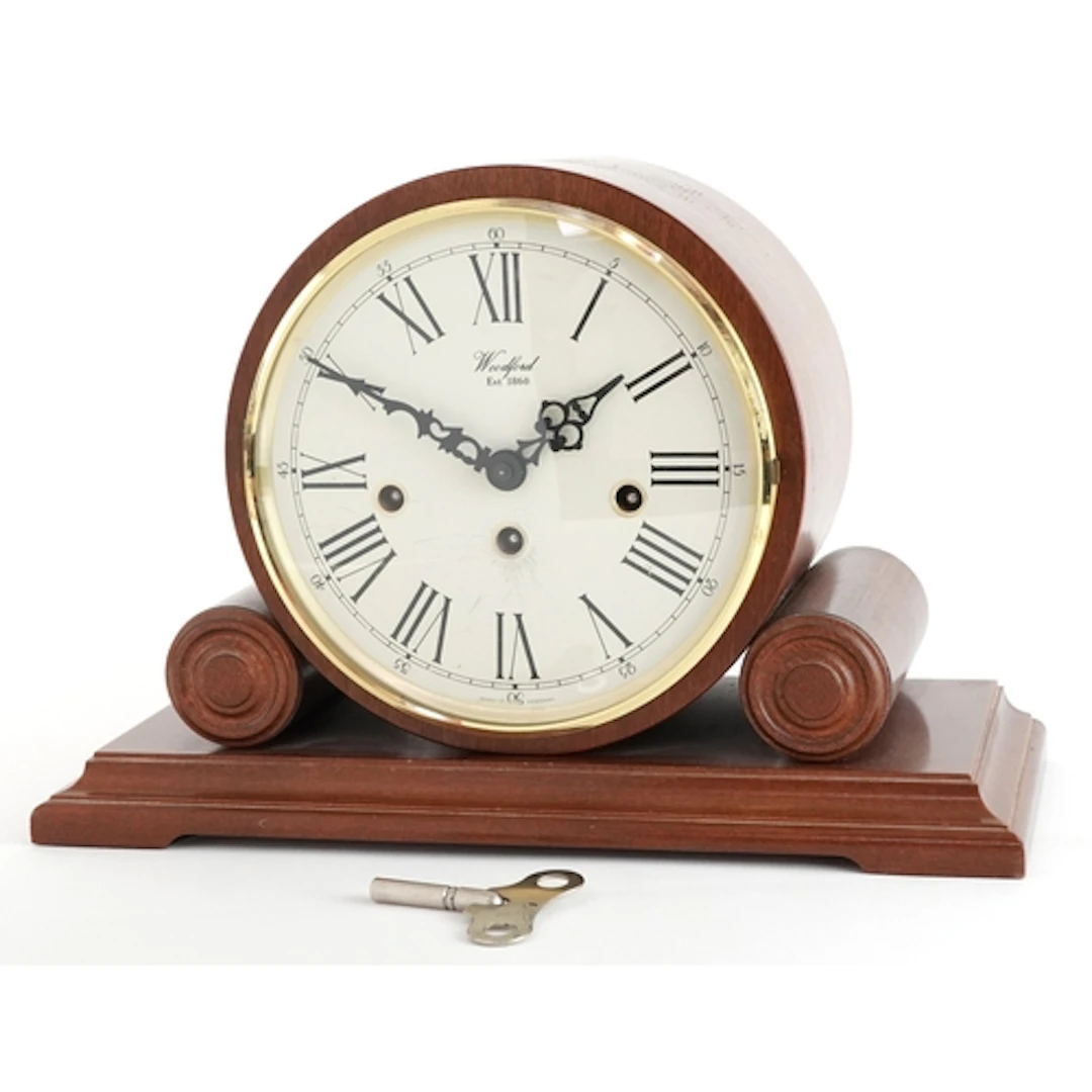 Woodford Art Deco style mahogany cased mantle clock with Wes...