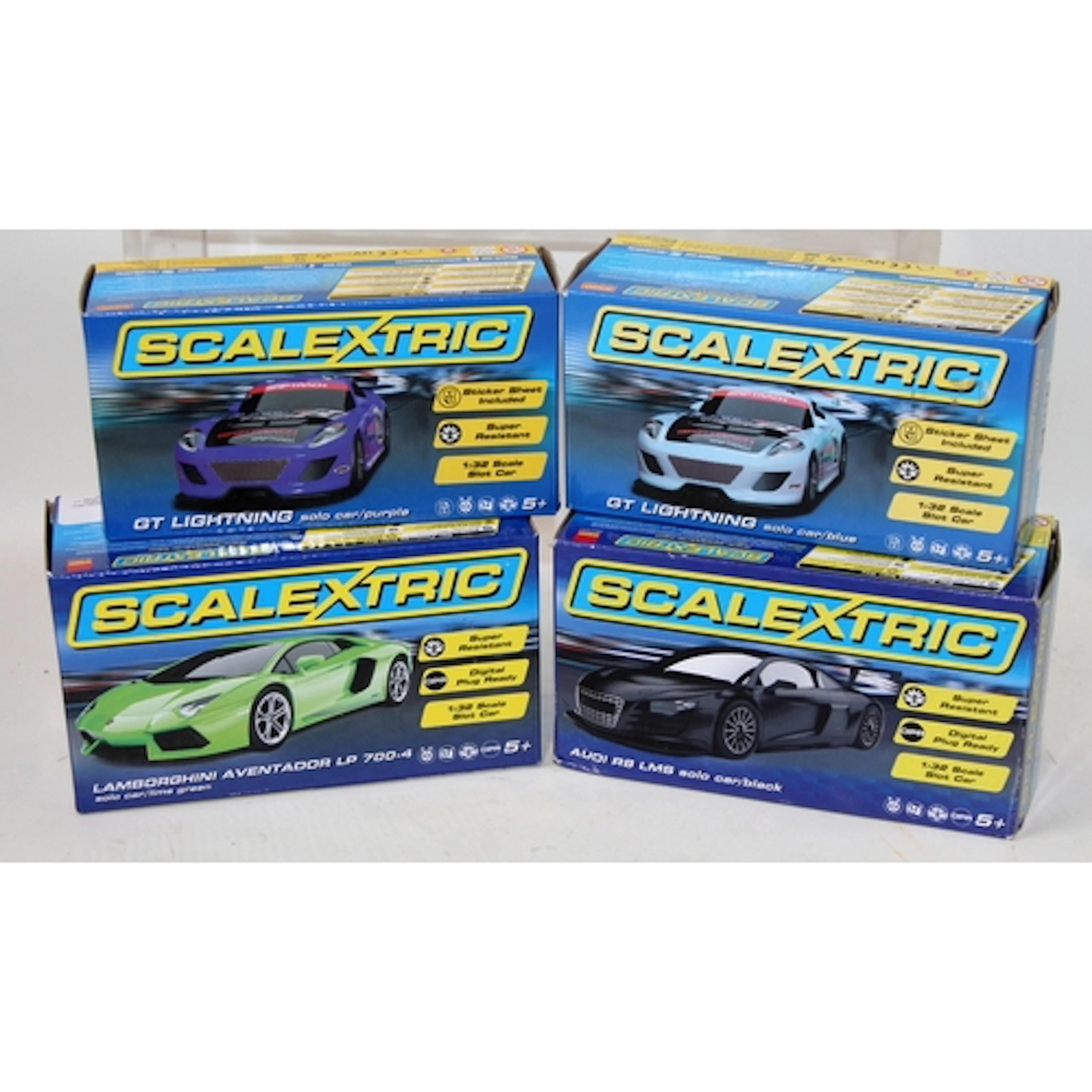 Scalextric slot car racing: 4 x boxed slot cars, Lamborghini...
