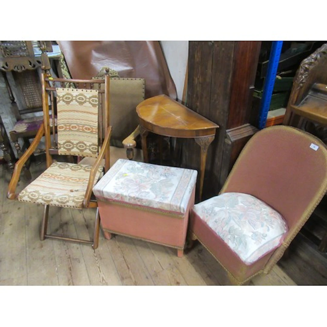 A collection of furniture to include lloyd loom, folding cha...