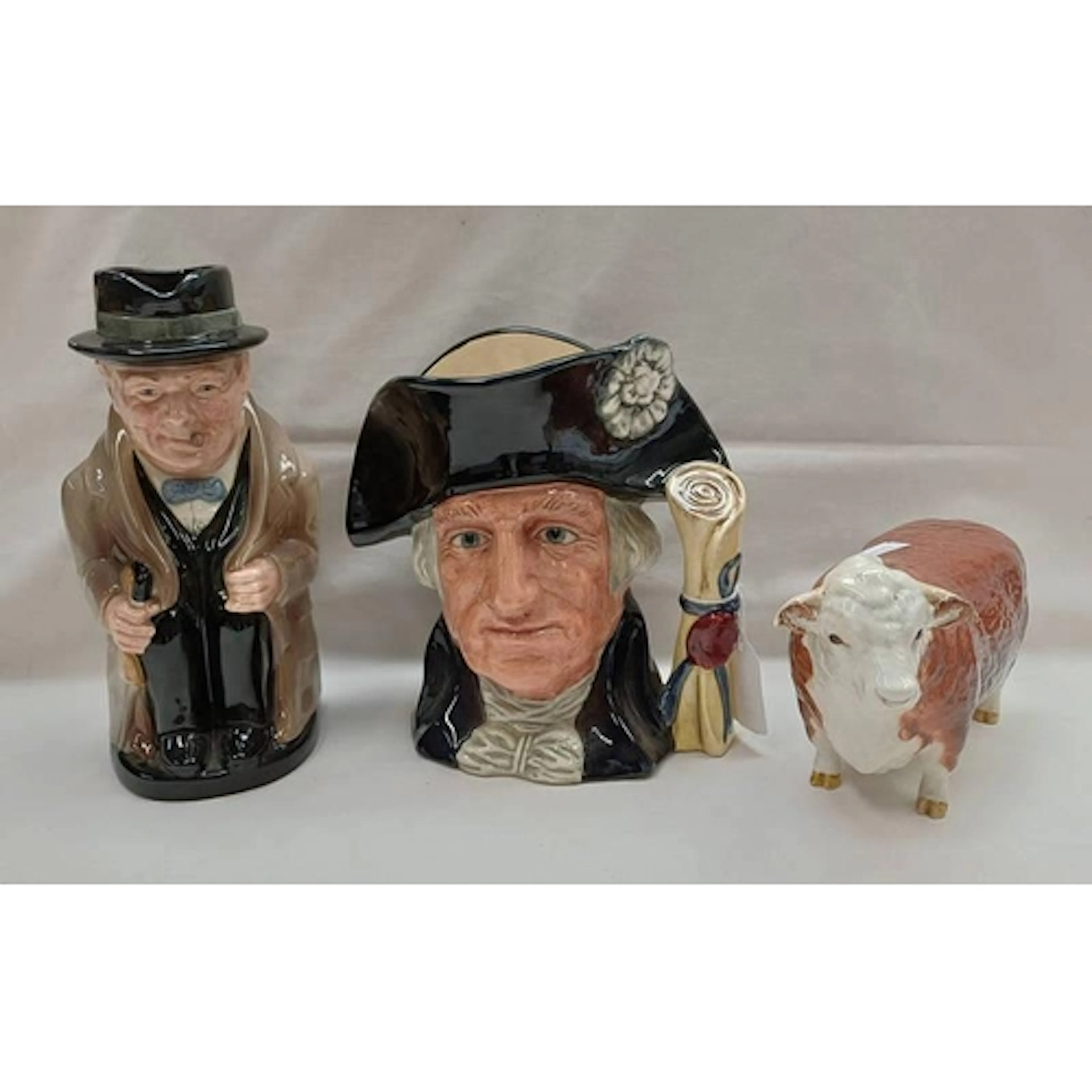 BESWICK PORCELAIN BULL TOGETHER WITH ROYAL DOULTON WINSTON C...