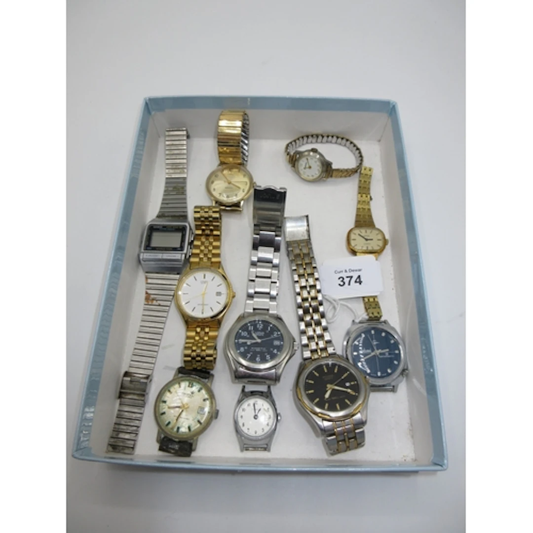 Ten Watches including Lorus, Citizen, Timex, Pulsar, Lalvani