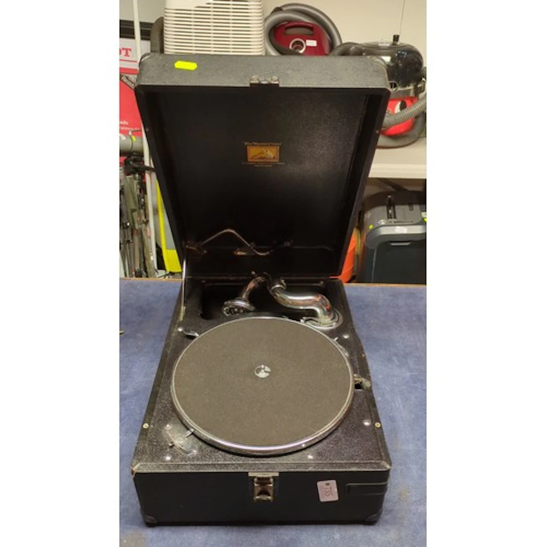 His Master's Voice portable wind-up gramophone by The Gramop...