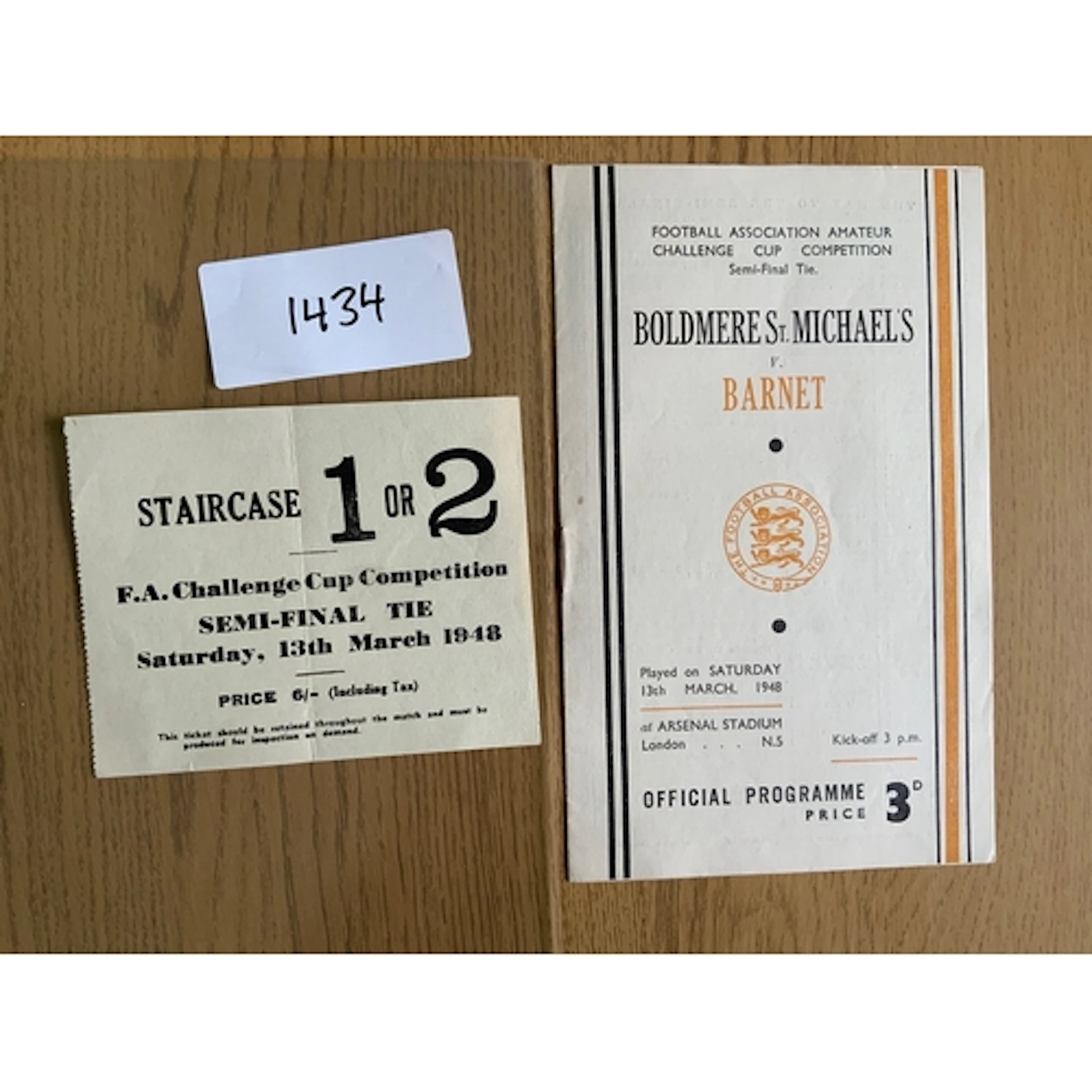 1948 Amateur Cup Semi Final Football Programme + Ticket: Bol...