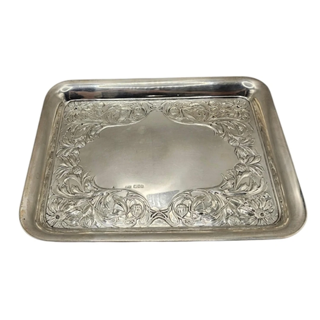 AN ART NOUVEAU SILVER DRESSING TABLE TRAY Rectangular form, ...