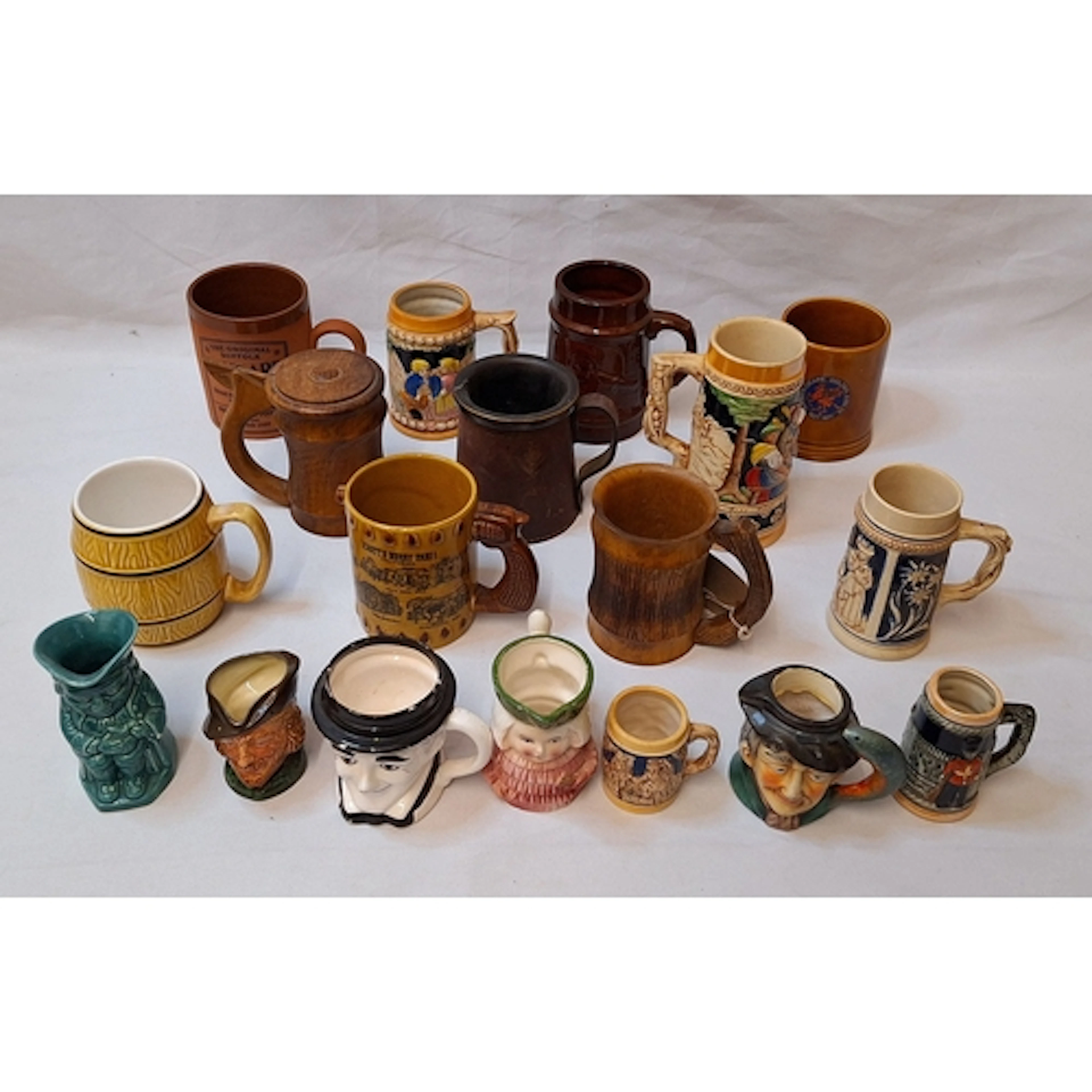 Vintage Ceramic Tankards & Toby Jugs, leather tankard, Henry...