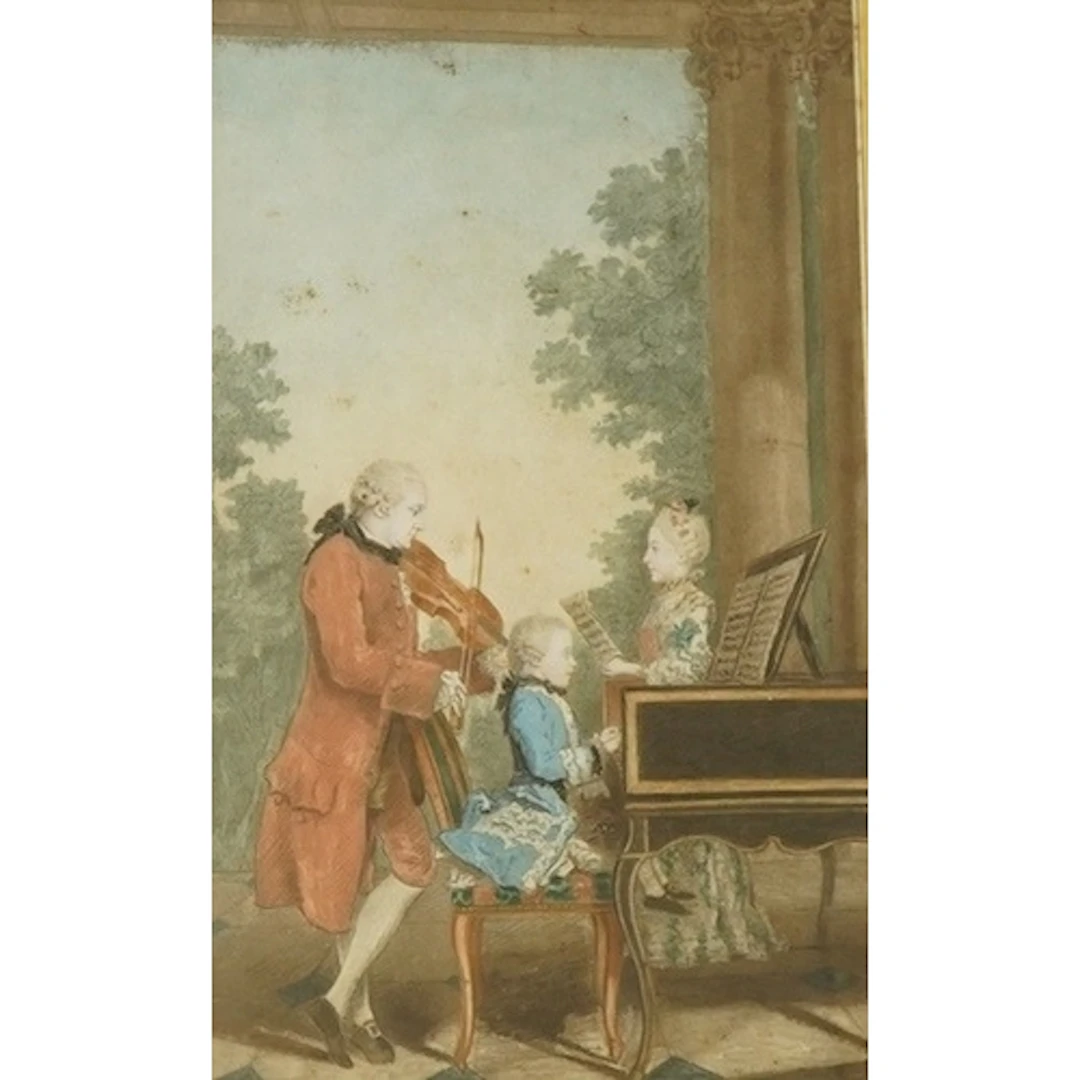 19th century school, study of young Mozart at a piano, unsig...