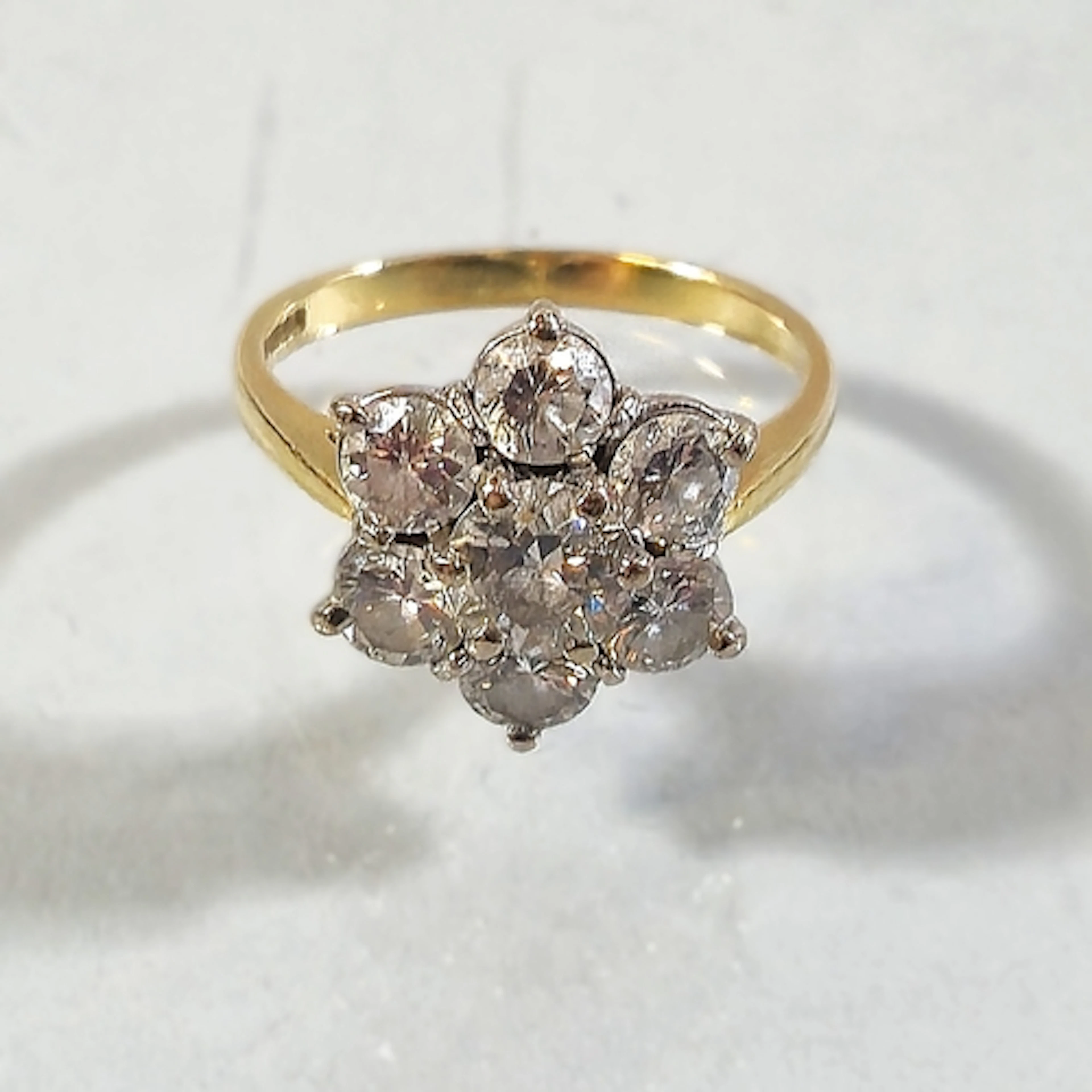 18ct gold and diamond seven stone flowerhead ladies cluster ...