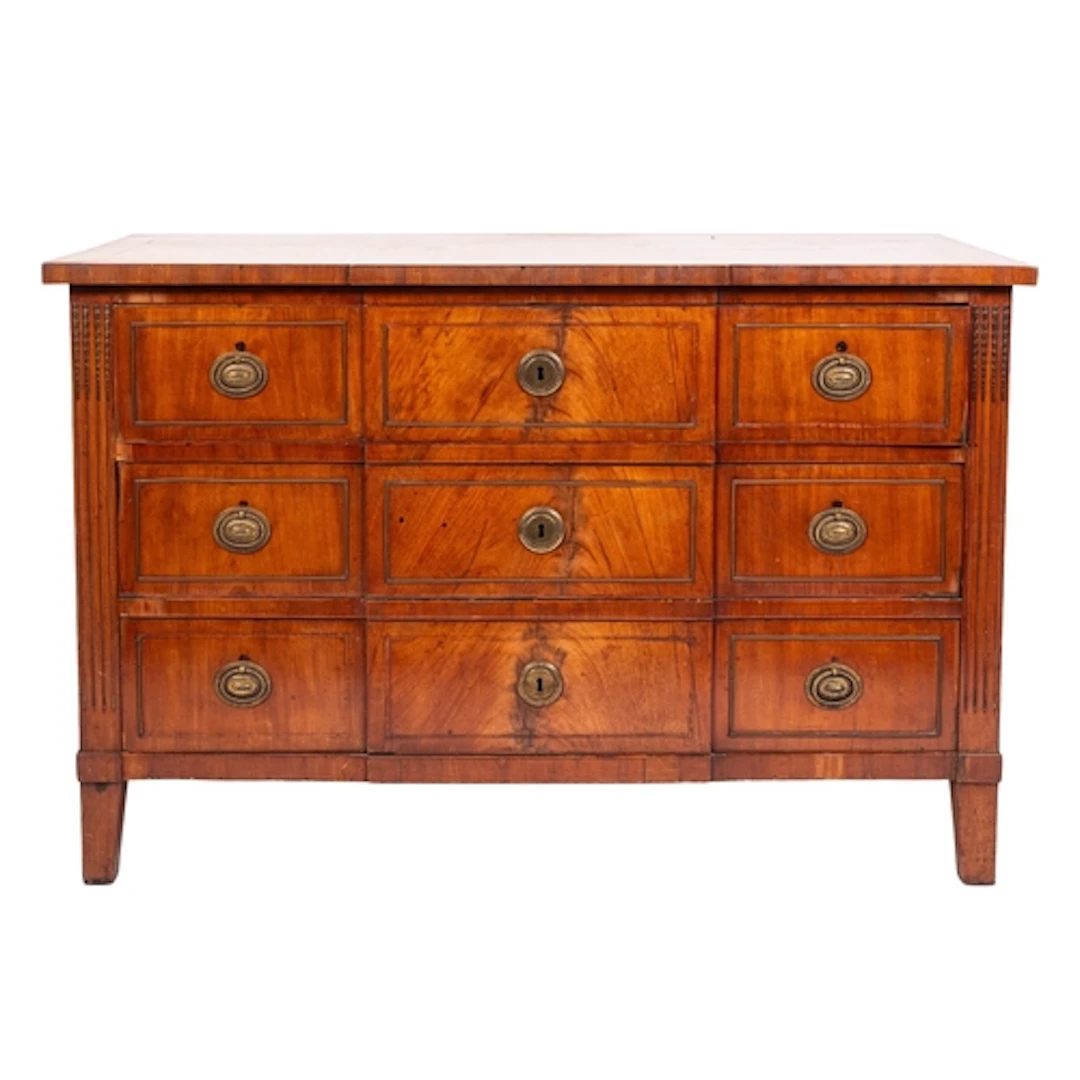 A Dutch mahogany commode, early 19th century; the breakfront...