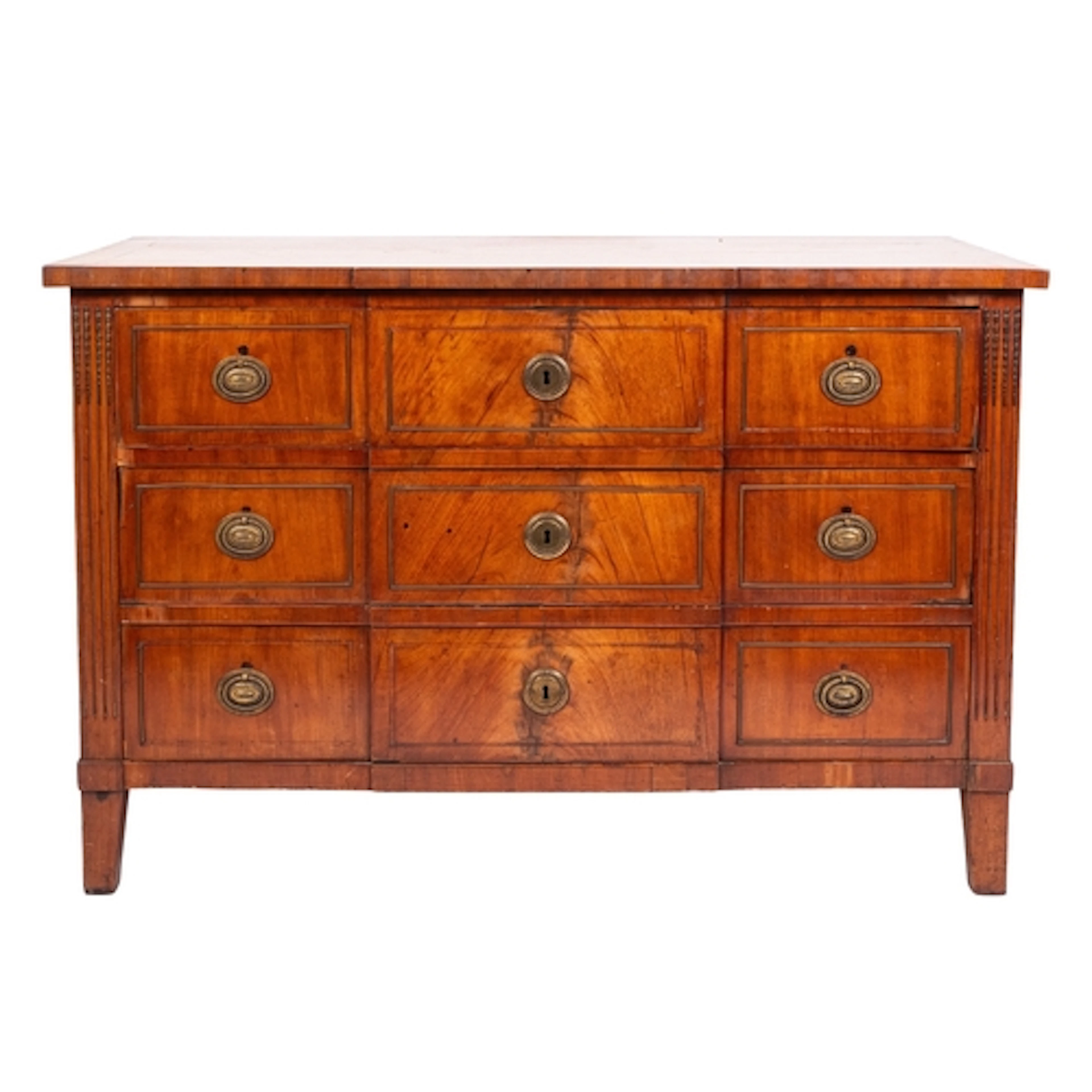 A Dutch mahogany commode, early 19th century; the breakfront...
