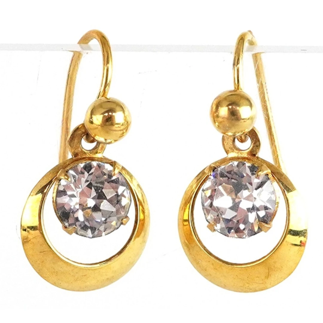 Pair of 9ct gold clear stone drop earrings, 1.3cm high, tota...