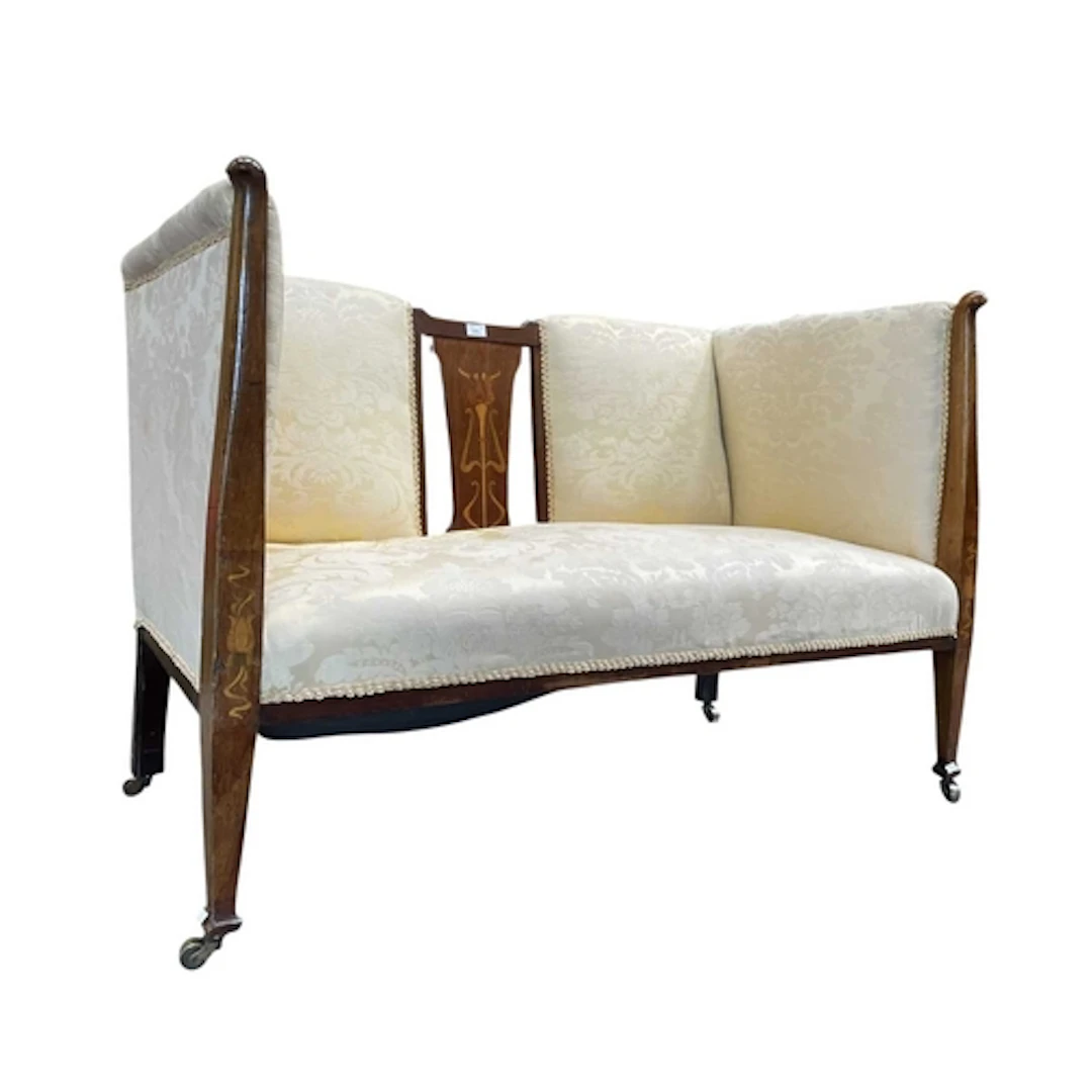 A late 19th century Art Nouveau mahogany inlaid two seater s...