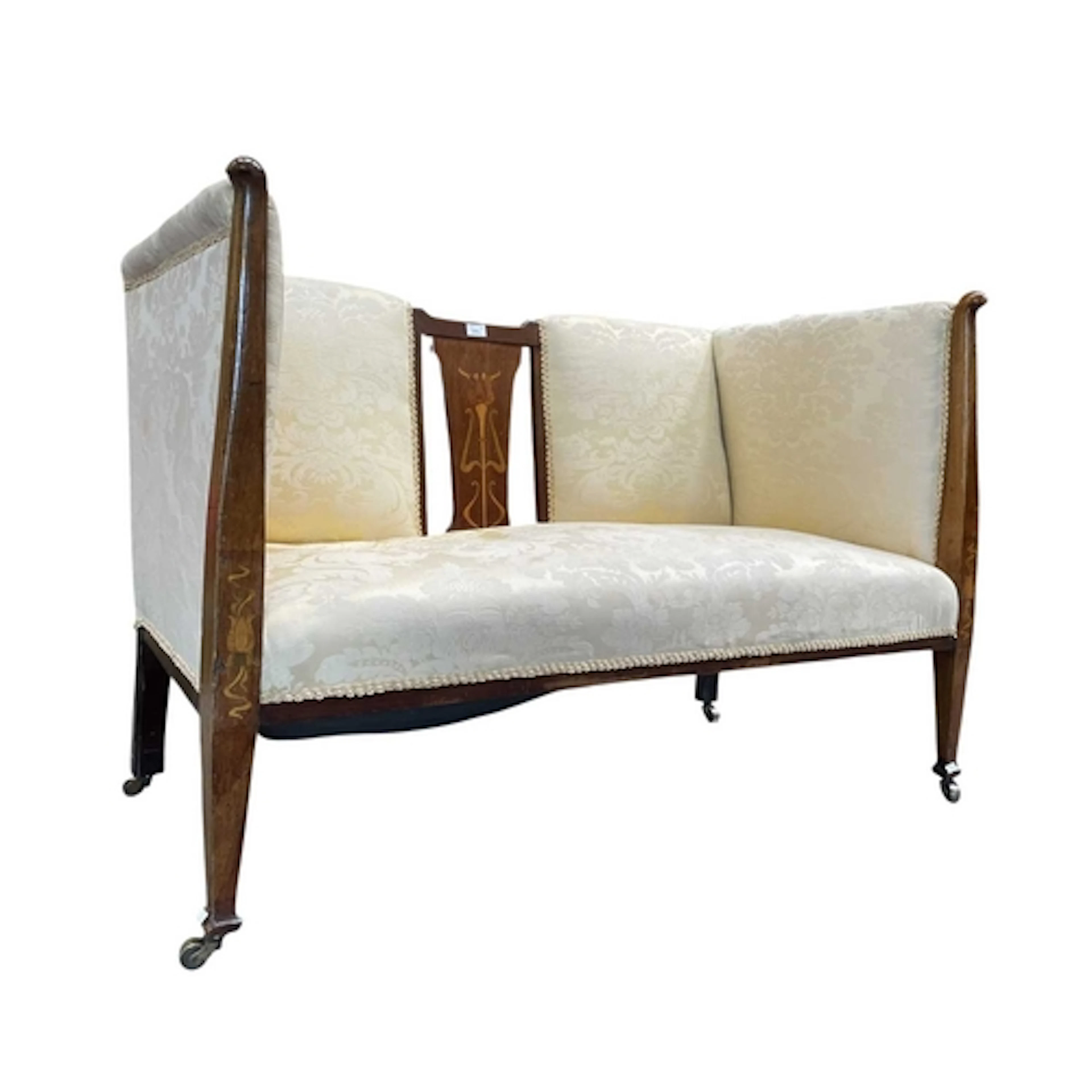 A late 19th century Art Nouveau mahogany inlaid two seater s...