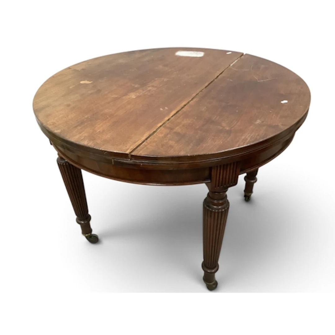 Mahogany Regency Style Table, with circular top on fluted le...
