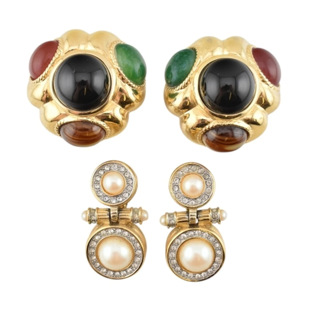 Ciner and Richelieu -Two pairs of signed gold tone earrings....