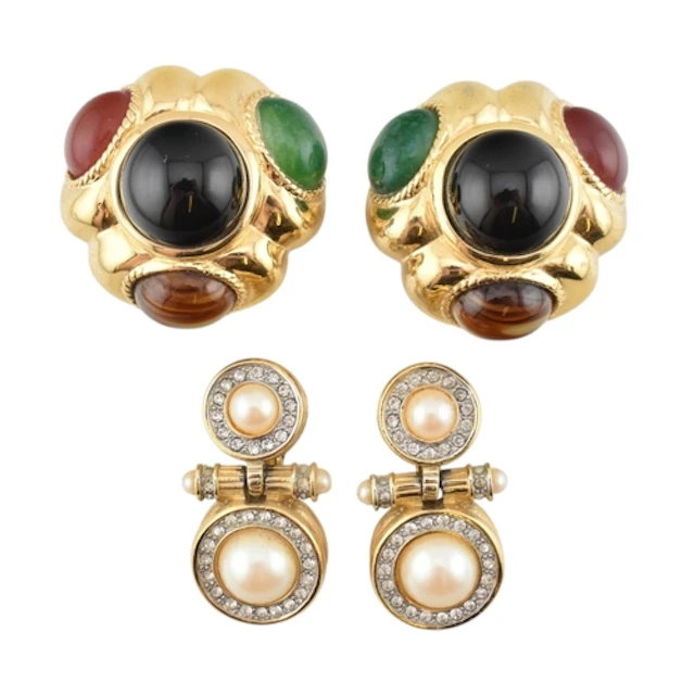 Ciner and Richelieu -Two pairs of signed gold tone earrings....