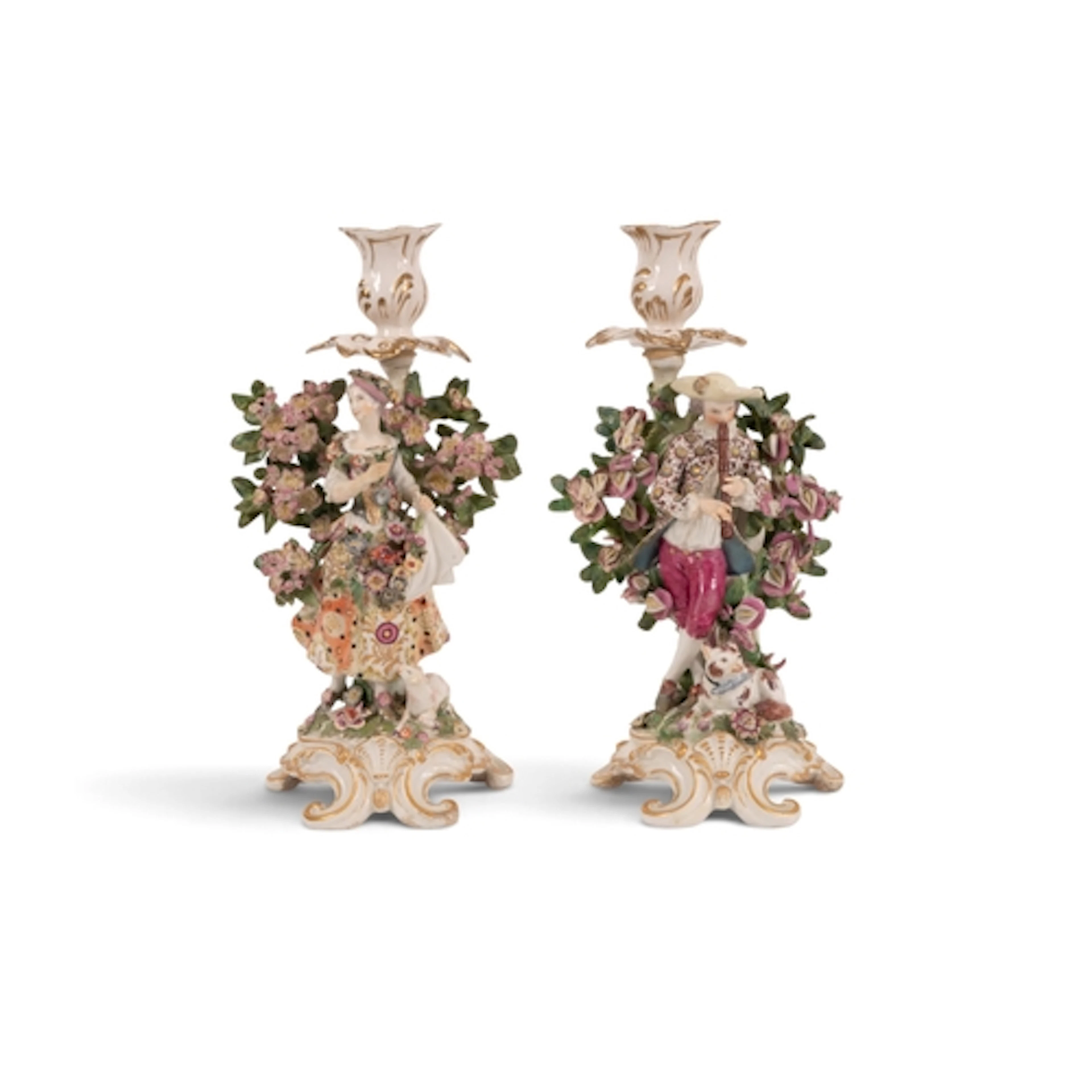 A pair of Chelsea candlestick figures, c.1762, modelled as a...