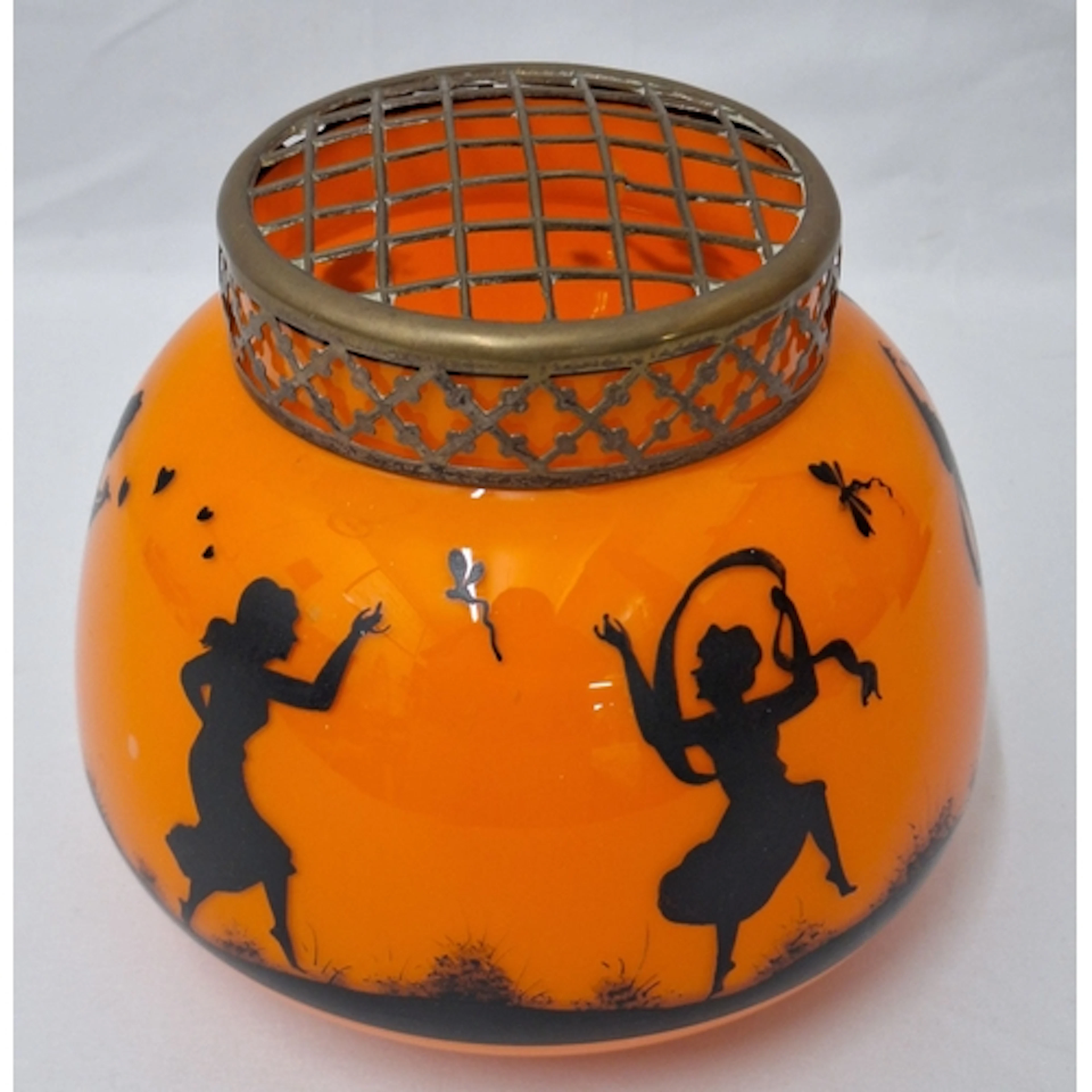 Vintage Bohemia Tango Glass Rose Vase, orange with silhouett...