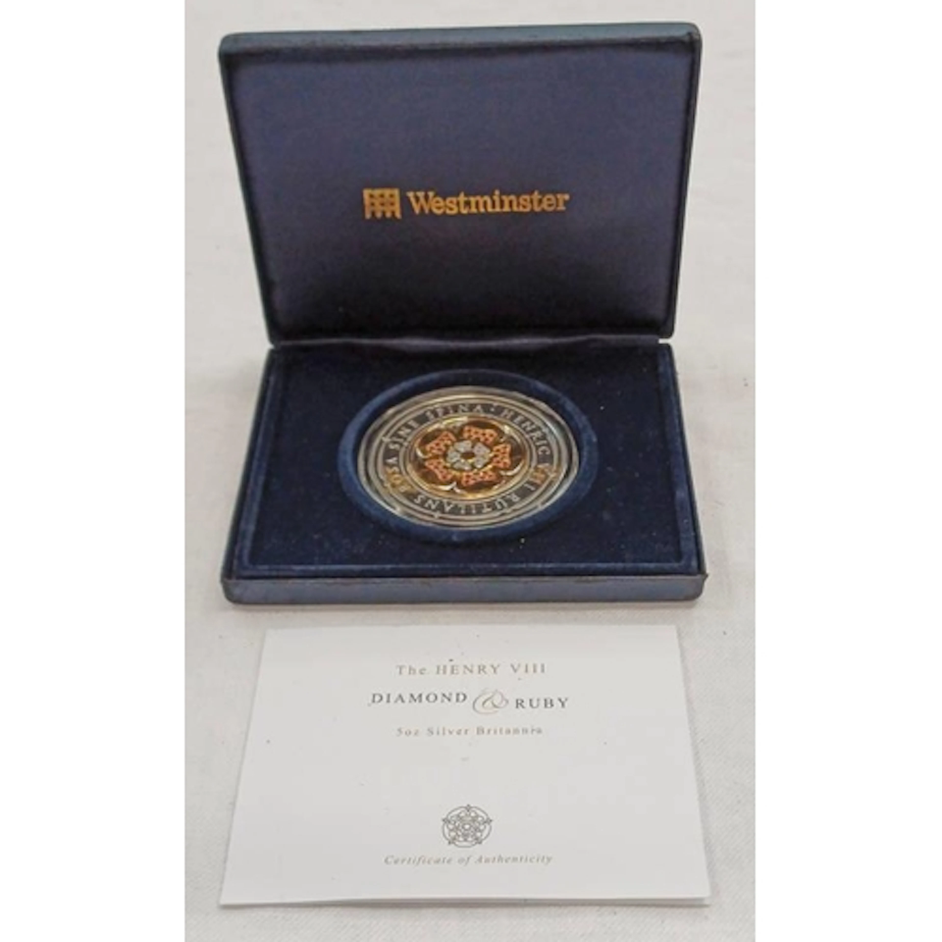 2009 THE HENRY VIII DIAMOND & RUBY 5OZ SILVER BRITANNIA, ENC...