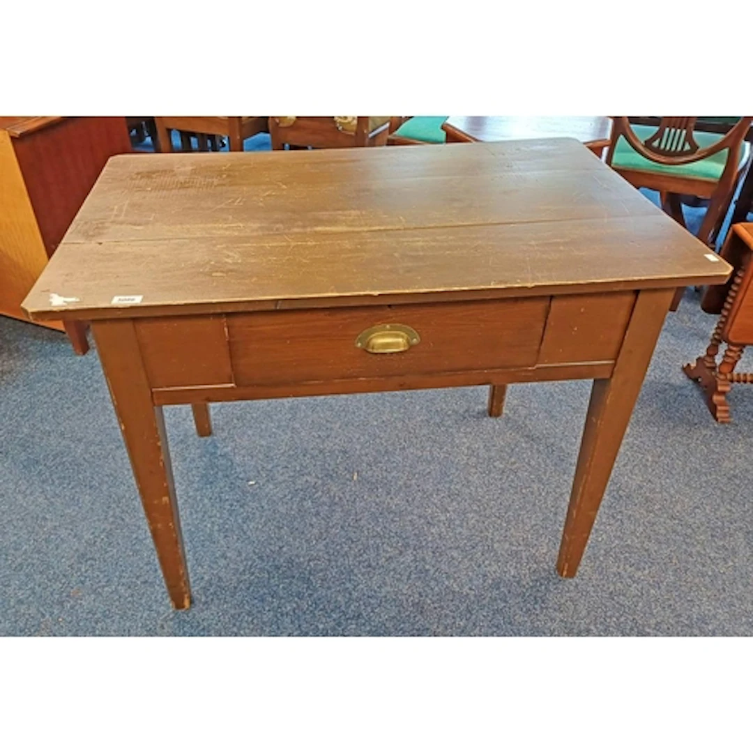 PINE SIDE TABLE WITH SINGLE DRAWER ON TAPERED SUPPORTS, 99CM...