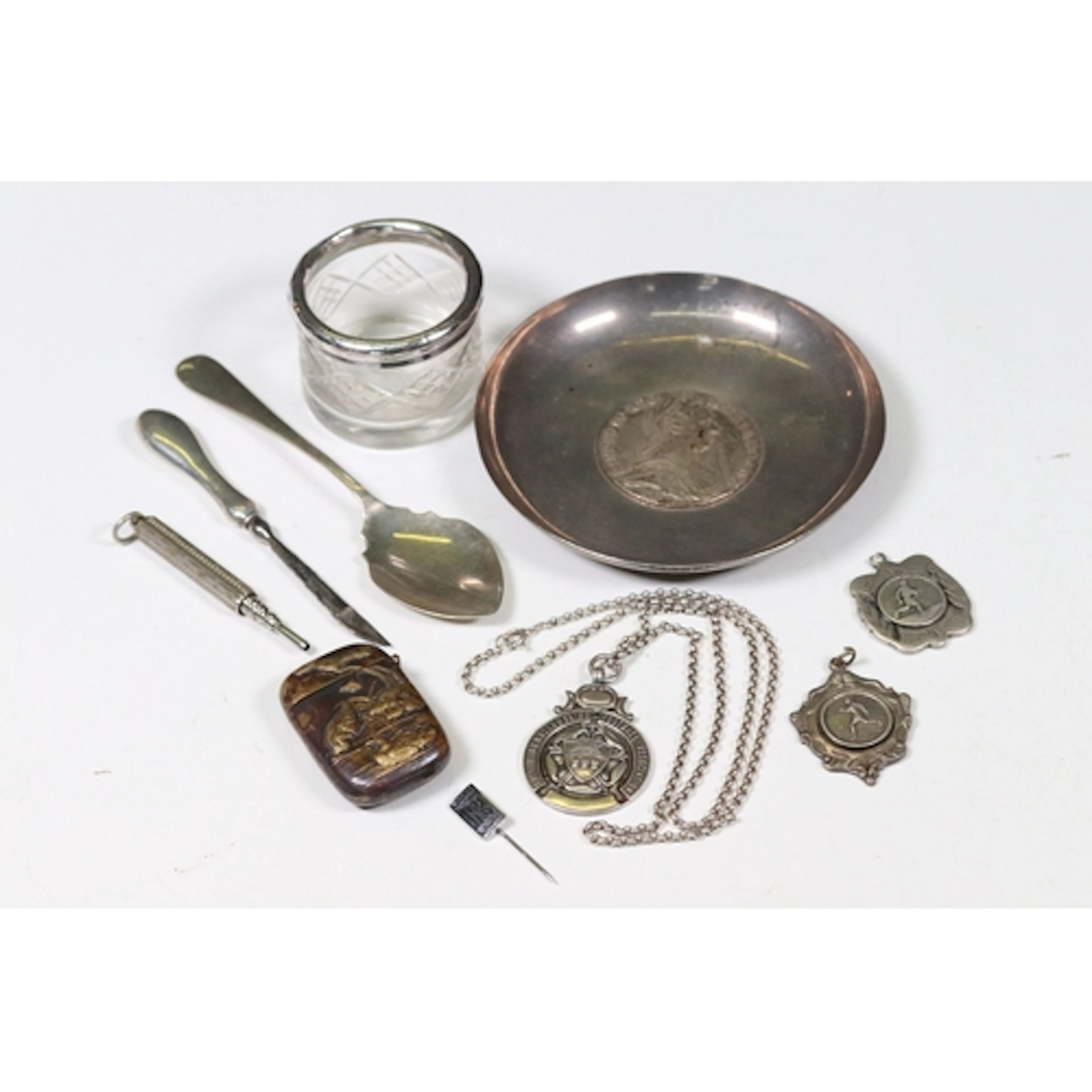 Collection of hallmarked silver to include 3 x silver fob me...