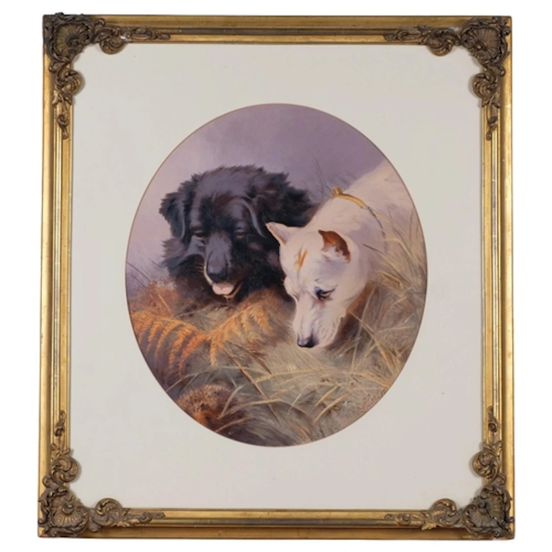 Follower of George Armfield, 2 dogs with hedgehog, indistinc...