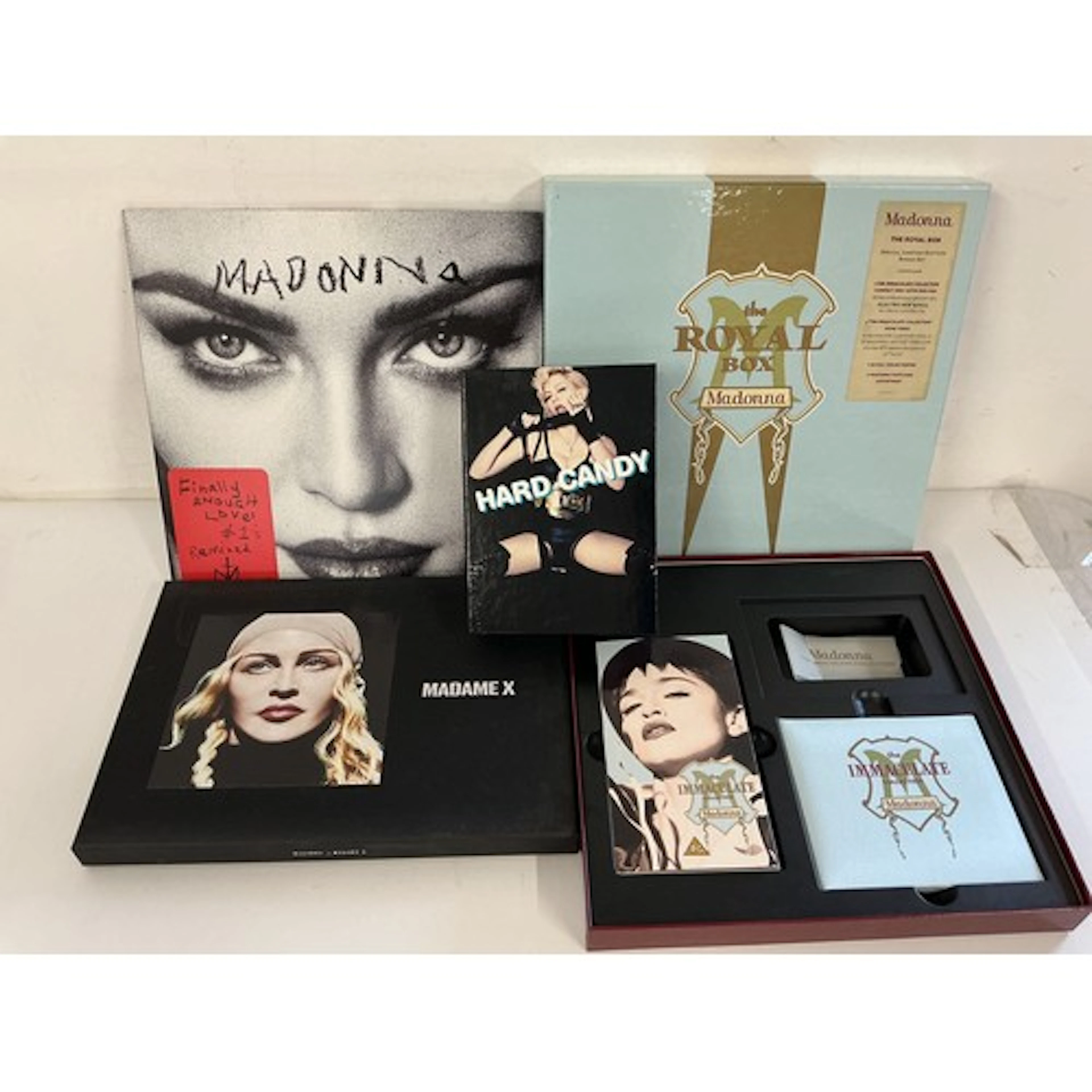 A Madonna Royal Box CD/VHS box set, missing insert, a Madame...