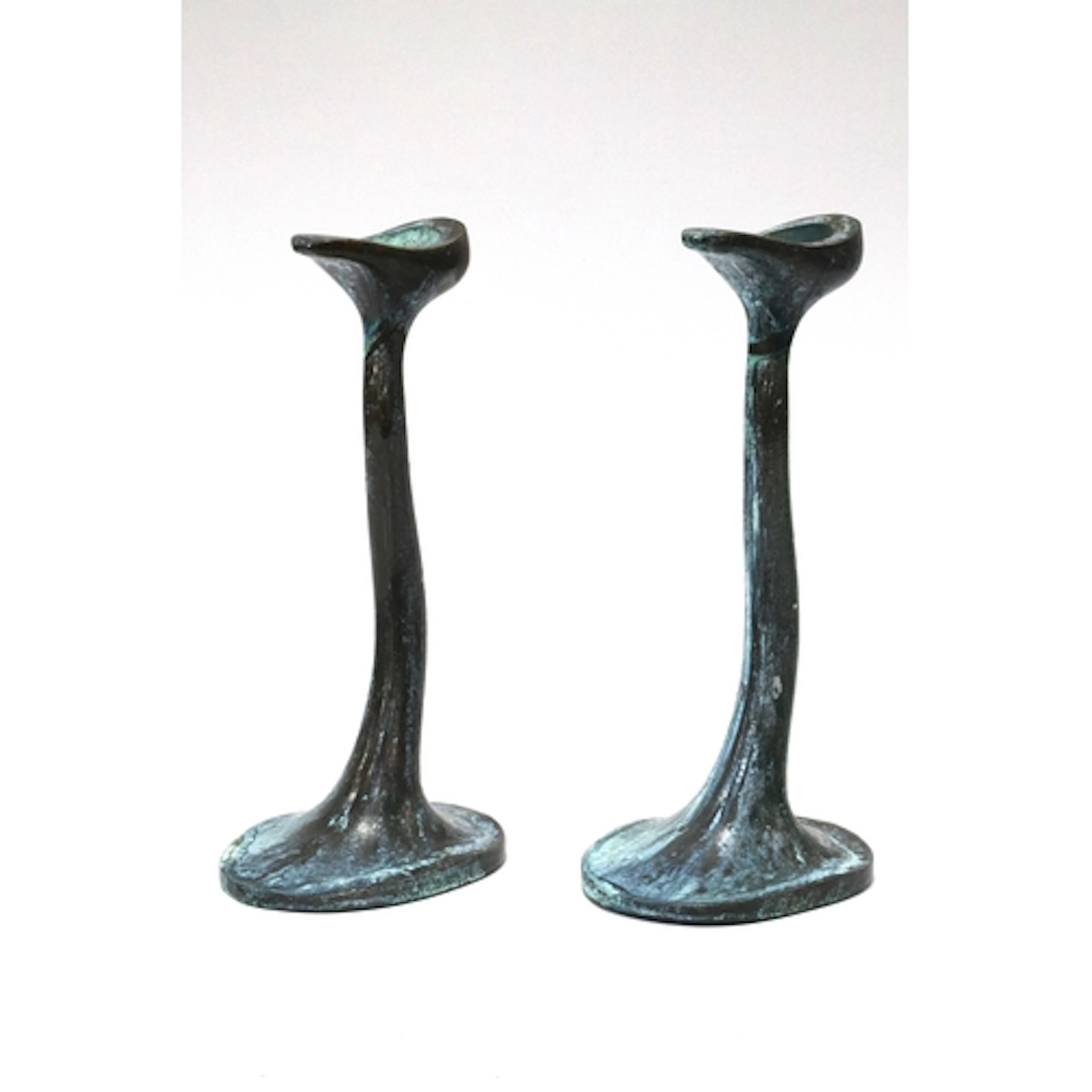 A Pair of Robert Welch 'Sea Drift' Candlesticks, in verdigri...