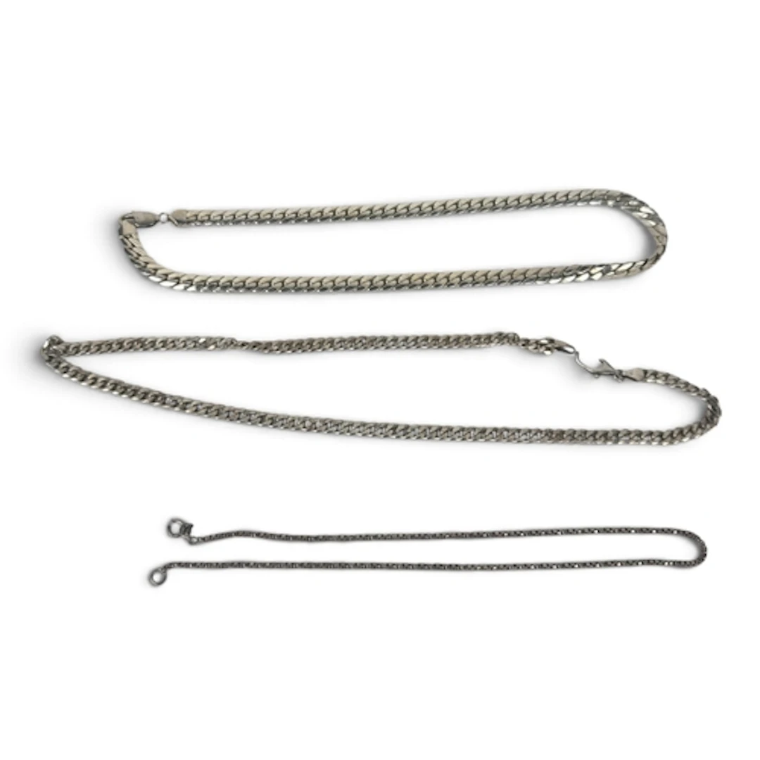 THREE STERLING SILVER NECK CHAINS Weight: 90gms...